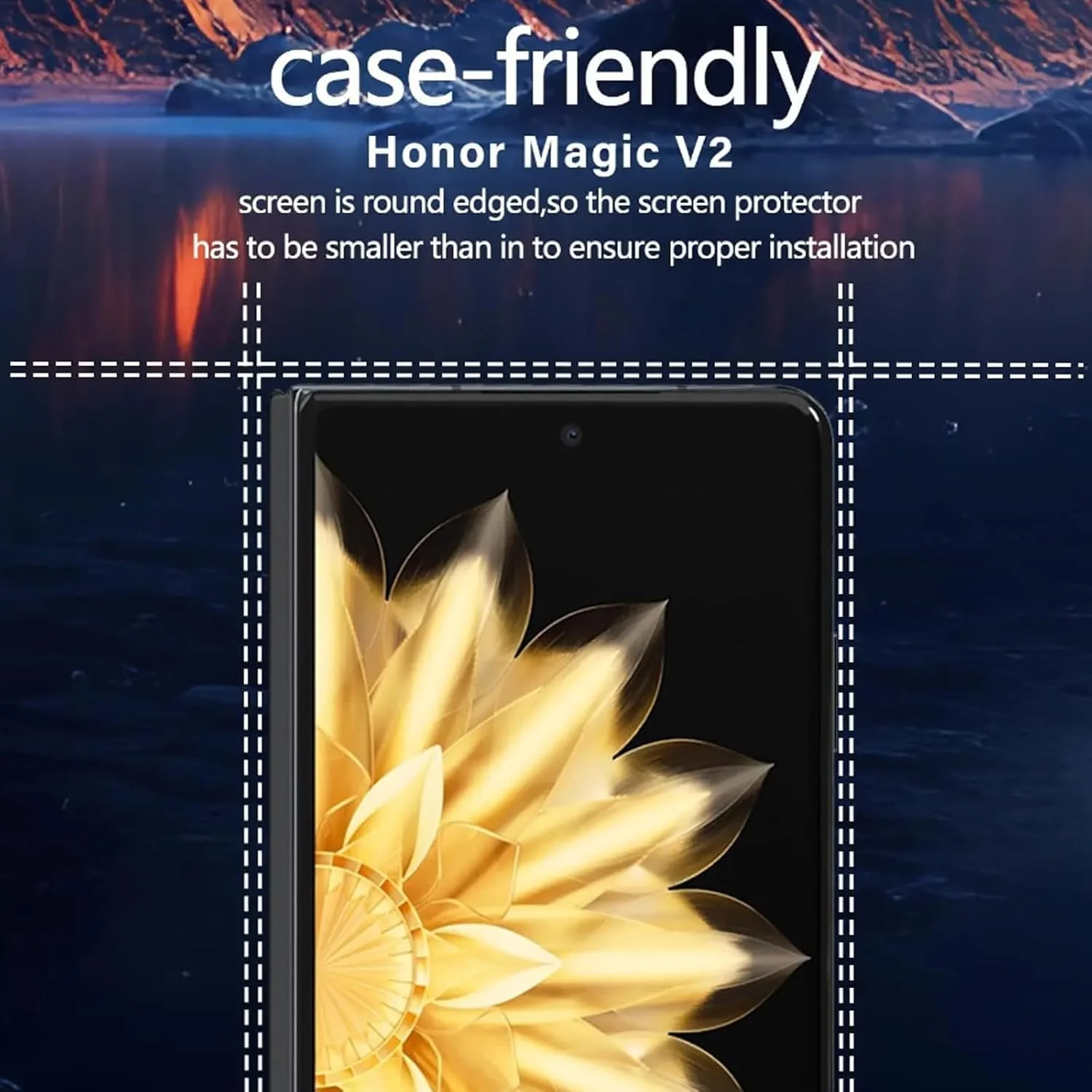 محافظ صفحه نمایش شیشه ای حریم خصوصی و محافظ لنز دوربین Moninsta [بسته 2+2 عددی] سازگار با گوشی Honor Magic V2، سختی 9H، ضد خش و ضد جاسوسی