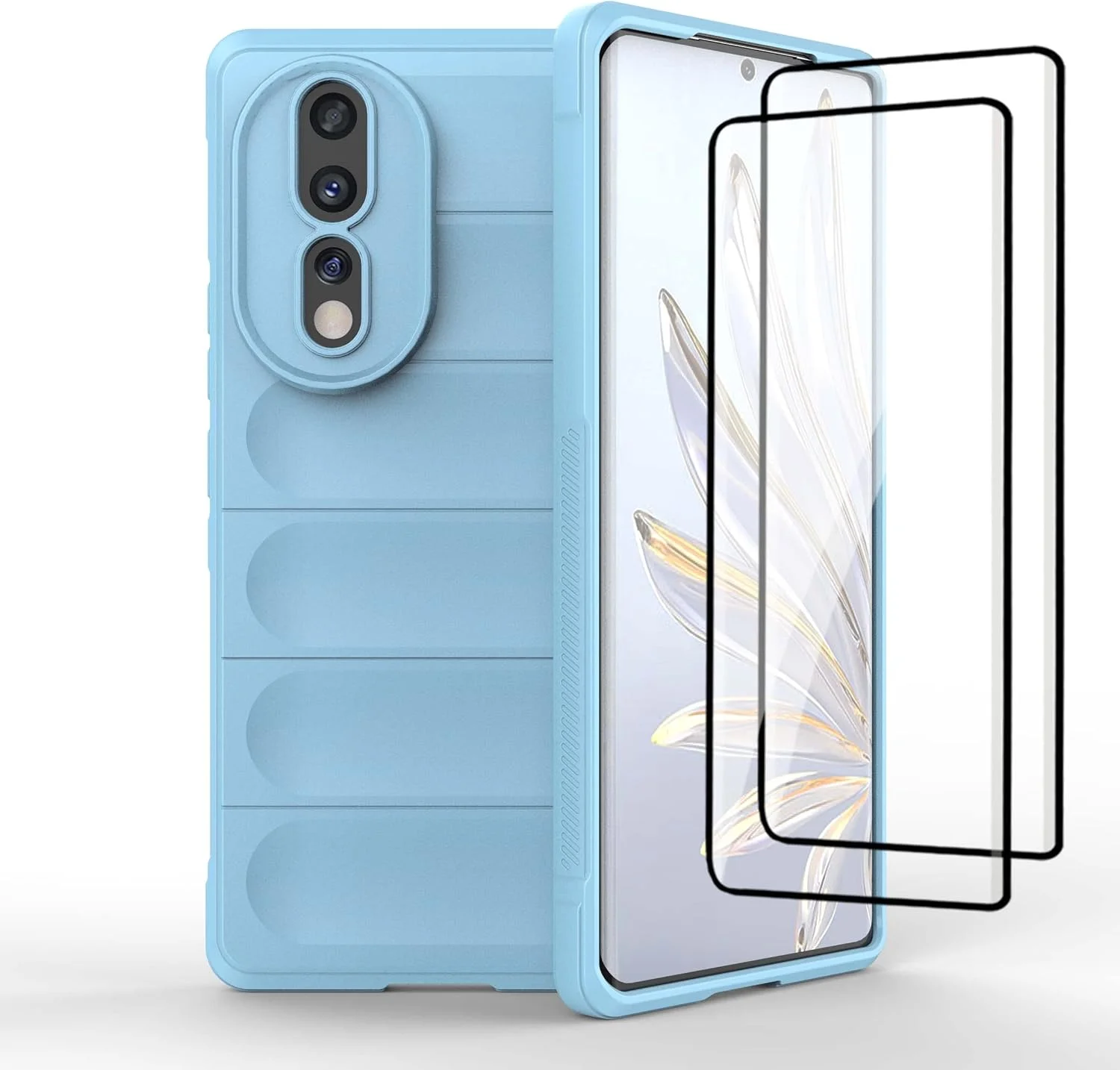 قاب گوشی QINOUK برای Honor 80، قاب TPU انعطاف پذیر ضد خش، طراحی 10 ایربگ نامرئی، به همراه [2 عدد] محافظ صفحه نمایش شیشه ای حرارت دیده، برای Honor 80 - آبی آسمانی