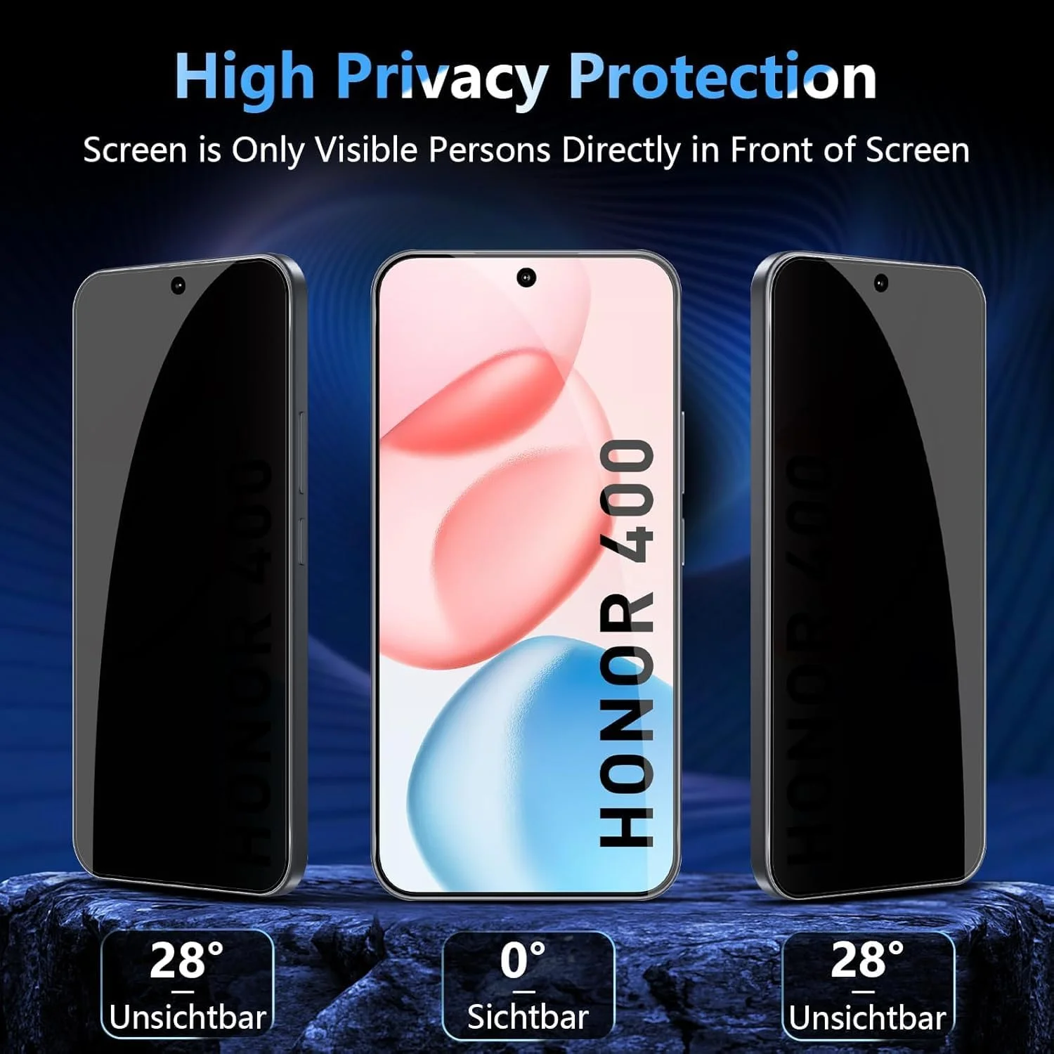 [بسته 2 عددی] محافظ صفحه نمایش ضد جاسوسی سازگار با HONOR 400 - محافظ صفحه شیشه ای حریم خصوصی، فیلم شیشه ای سه بعدی، محافظ ضد خش ضد نگاه دزدکی
