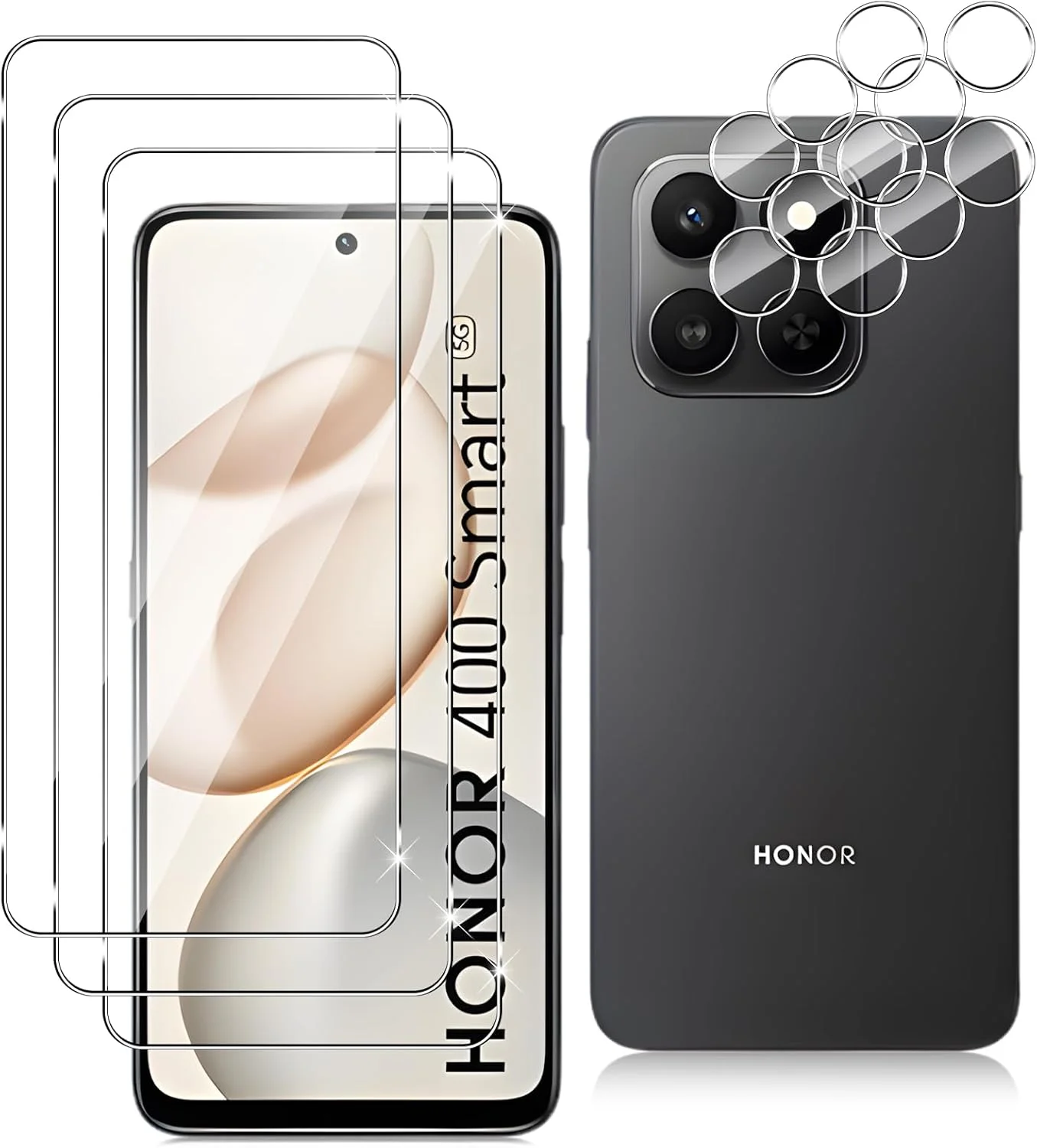 محافظ صفحه نمایش شیشه ای حرارت دیده داتری مدل 400 Smart مناسب برای گوشی آنر، 3 عدد محافظ صفحه و 3 عدد محافظ لنز دوربین، سختی 9H، ضد خش و مقاوم