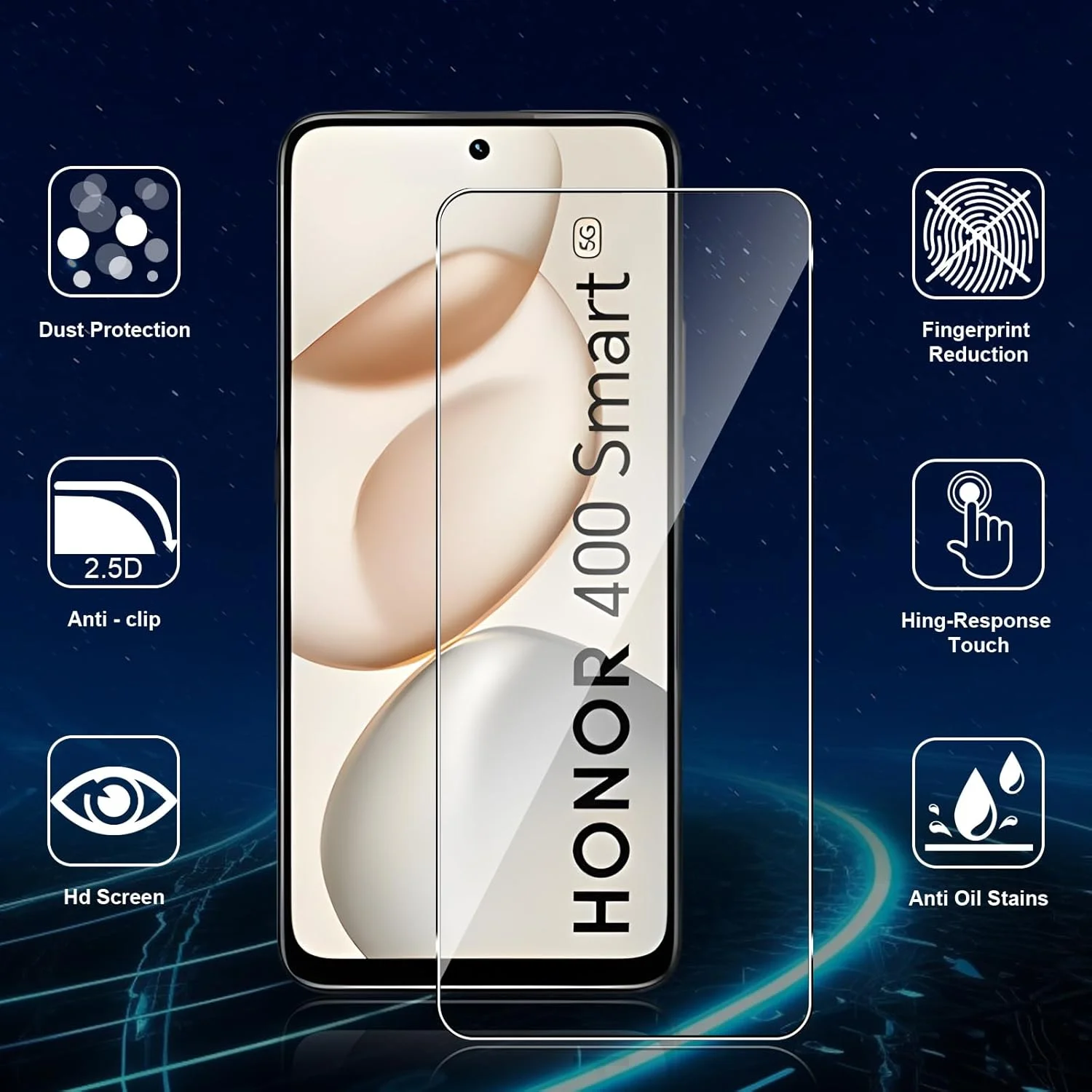 محافظ صفحه نمایش شیشه ای حرارت دیده داتری مدل 400 Smart مناسب برای گوشی آنر، 3 عدد محافظ صفحه و 3 عدد محافظ لنز دوربین، سختی 9H، ضد خش و مقاوم