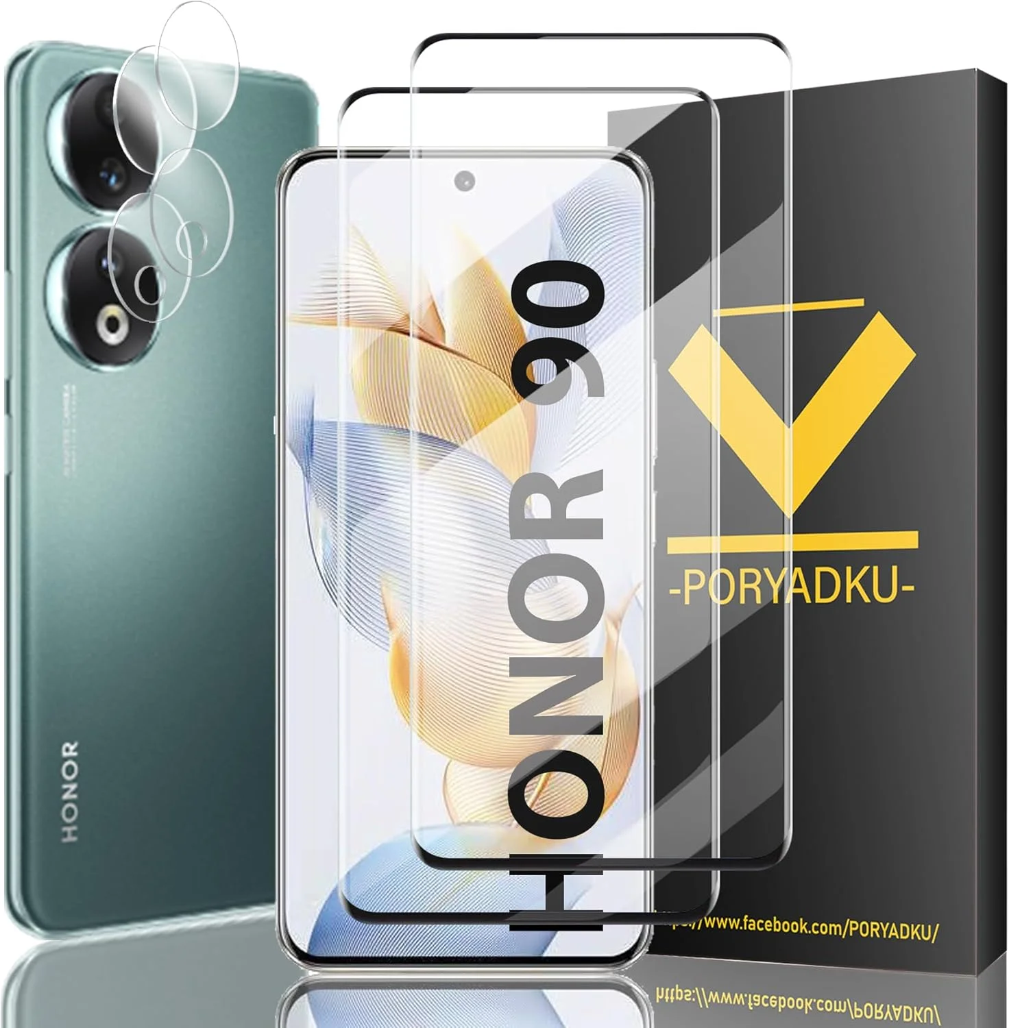 محافظ صفحه نمایش شیشه ای حرارت دیده برای گوشی آنر 90، بسته 2 عددی [6.70 اینچ] + محافظ لنز دوربین HD شفاف، بسته 2 عددی، سختی 9H، سازگار با باز کردن قفل اثر انگشت، HD شفاف