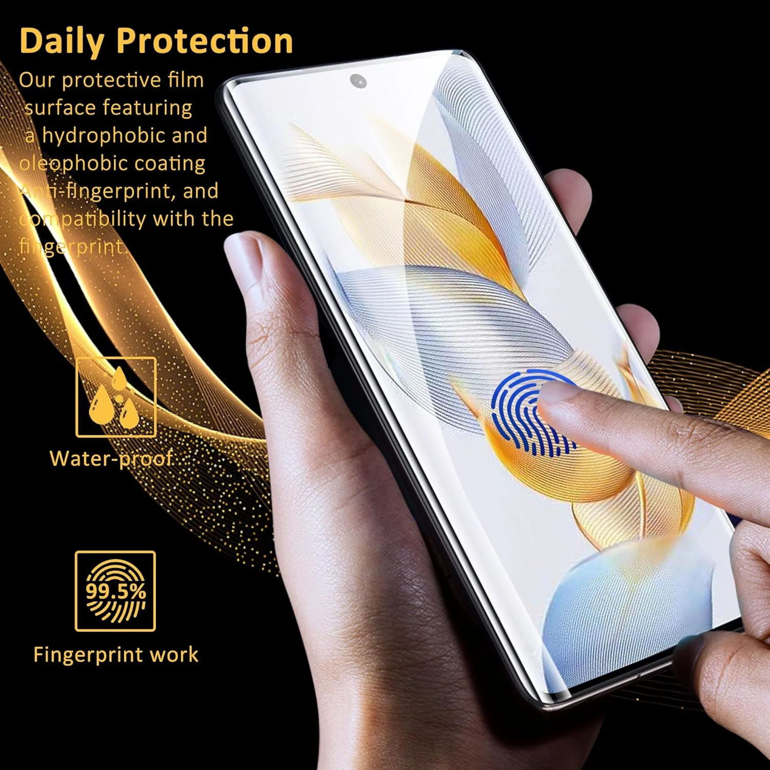 محافظ صفحه نمایش شیشه ای حرارت دیده برای گوشی آنر 90، بسته 2 عددی [6.70 اینچ] + محافظ لنز دوربین HD شفاف، بسته 2 عددی، سختی 9H، سازگار با باز کردن قفل اثر انگشت، HD شفاف