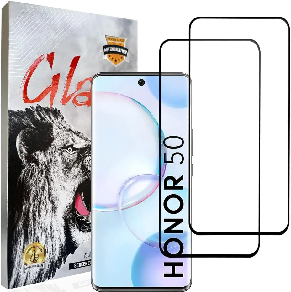 محافظ صفحه نمایش شیشه ای حرارت دیده تمام صفحه HACIEN برای Honor 50، محافظ صفحه نمایش موبایل شیشه ای حرارت دیده ممتاز فیلم محافظ زرهی 9H برای Honor 50 بسته 2 عددی