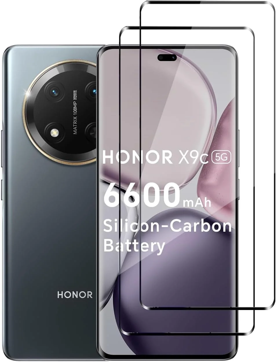 WRTBS [بسته 2 عددی] محافظ صفحه نمایش شیشه ای حرارت دیده برای گوشی آنر X9C 5G، سختی 9H، وضوح بالا، پوشش کامل، ضد خش، بدون حباب، ضد اثر انگشت