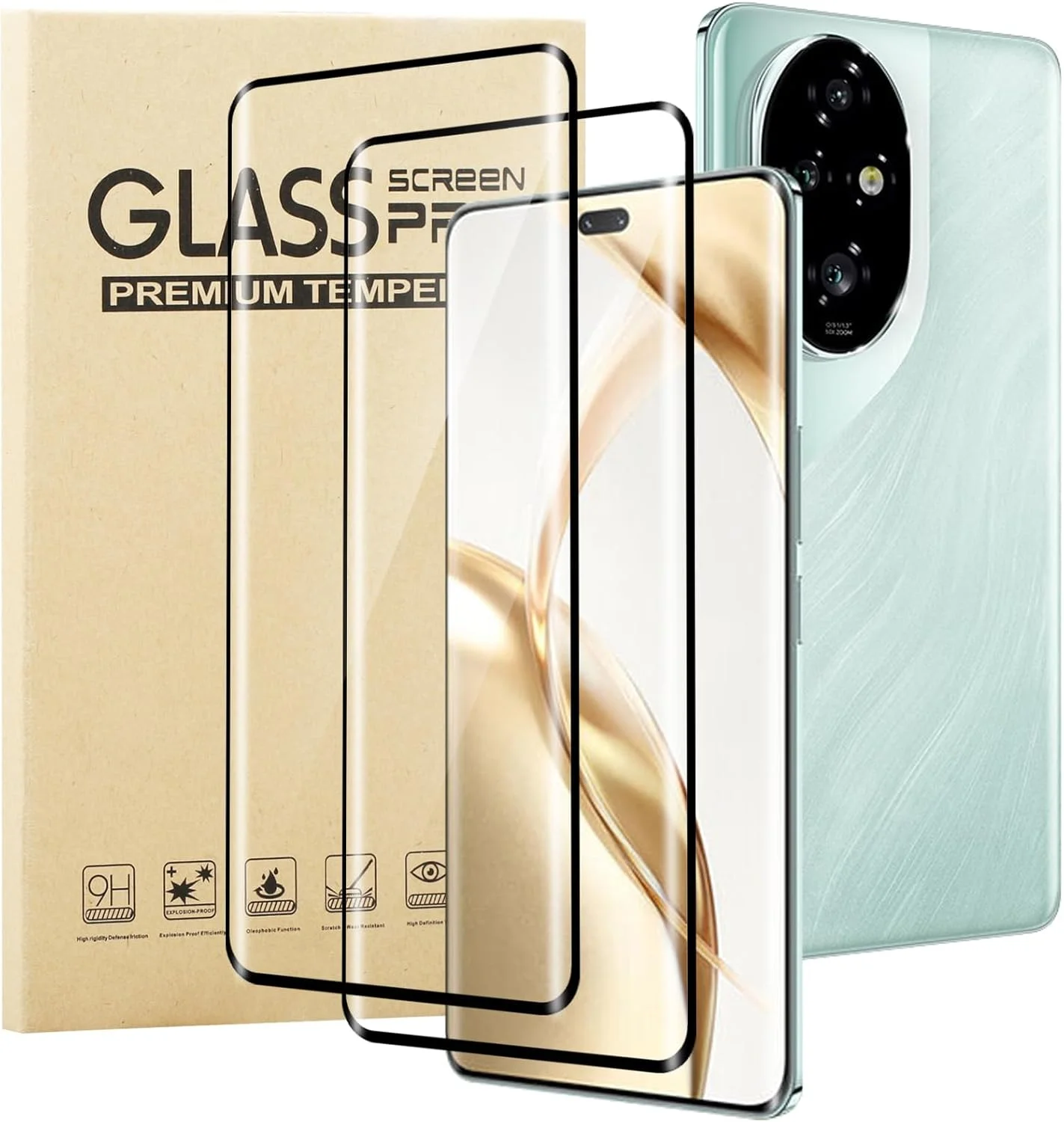 محافظ صفحه نمایش KUSINHOKA برای گوشی Honor 200 Pro 5G، بسته 2 عددی، لبه منحنی سه بعدی HD تمام صفحه [ضد خش]، شیشه حرارت دیده با سختی 9H، ضد خرد شدن و بدون حباب