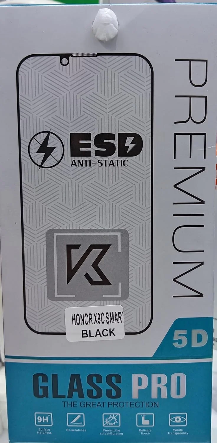 محافظ صفحه نمایش شیشه ای ضد استاتیک 5D پریمیوم برای گوشی آنر X9C Smart، مشکی، سختی 9H