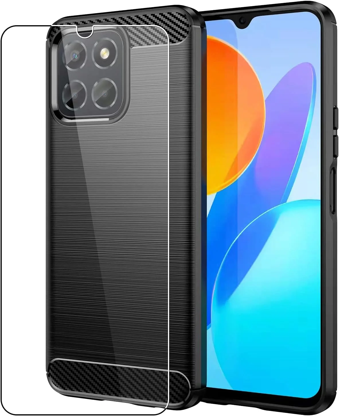 قاب محافظ SDTEK سازگار با Honor X6، محافظت 360 درجه کامل بدنه، روکش گوشی فیبر کربنی با محافظ صفحه نمایش شیشه ای حرارت دیده