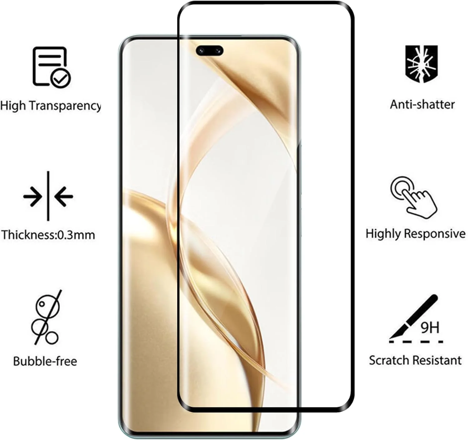 محافظ صفحه نمایش KUSINHOKA برای گوشی Honor 200 Pro 5G، بسته 2 عددی، لبه منحنی سه بعدی HD تمام صفحه [ضد خش]، شیشه حرارت دیده با سختی 9H، ضد خرد شدن و بدون حباب