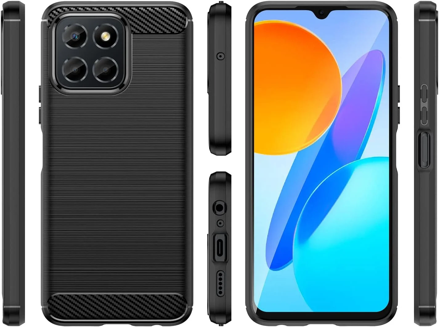 قاب محافظ SDTEK سازگار با Honor X6، محافظت 360 درجه کامل بدنه، روکش گوشی فیبر کربنی با محافظ صفحه نمایش شیشه ای حرارت دیده