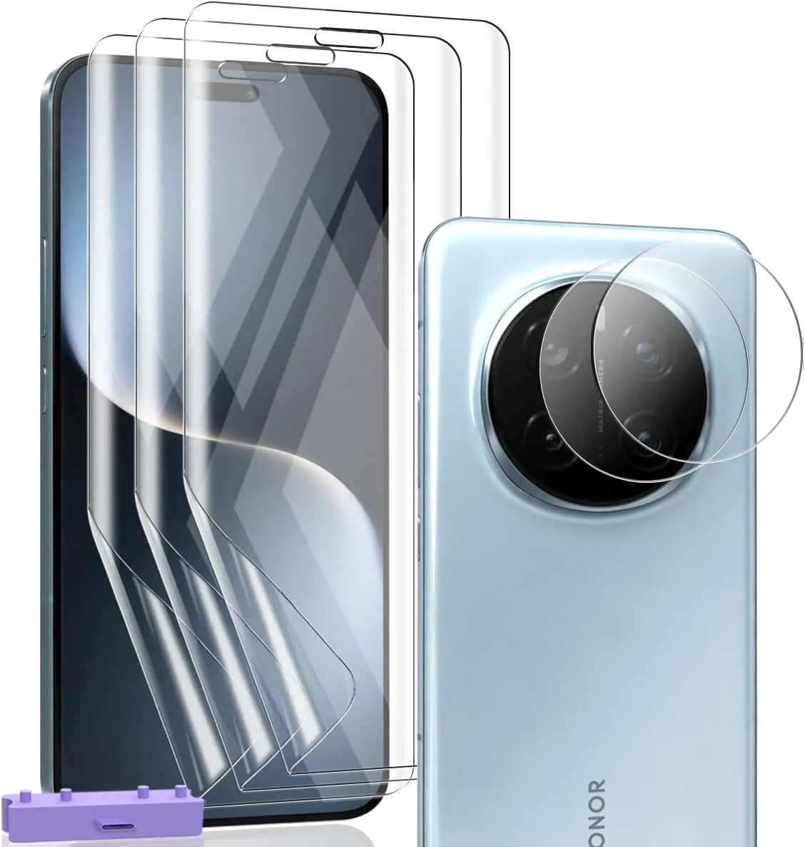 محافظ صفحه نمایش گوشی آنر مجیک 7 پرو Zerrshoo، فیلم TPU انعطاف پذیر 3 عدد و لنز شیشه ای حرارت دیده 2 عدد، ضد خش، محافظ صفحه نمایش شفاف HD برای آنر مجیک 7 پرو