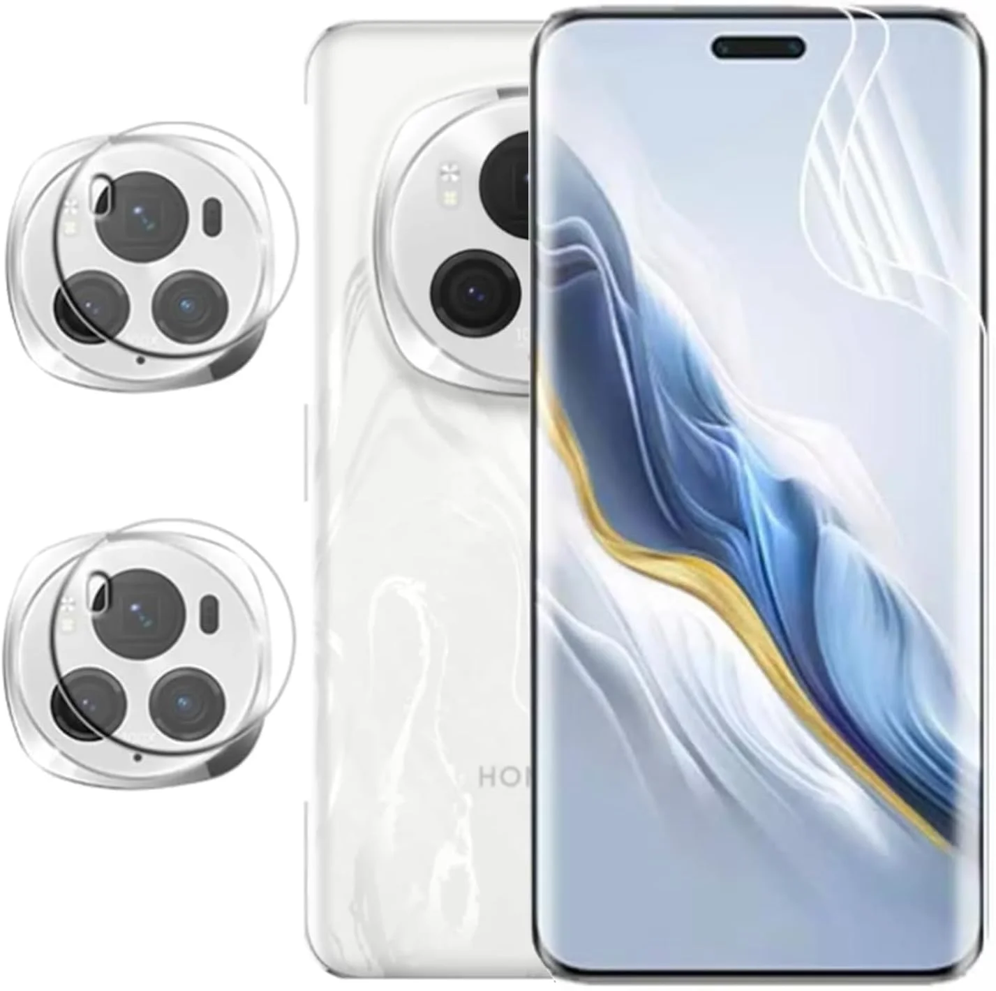 محافظ صفحه نمایش هیدروژل [2+2] Moninsta سازگار با گوشی Honor Magic 6 Pro و محافظ لنز دوربین، فیلم با حساسیت بالا، پوشش کامل، محافظ HD شفاف، مقاوم در برابر خراش، نصب آسان