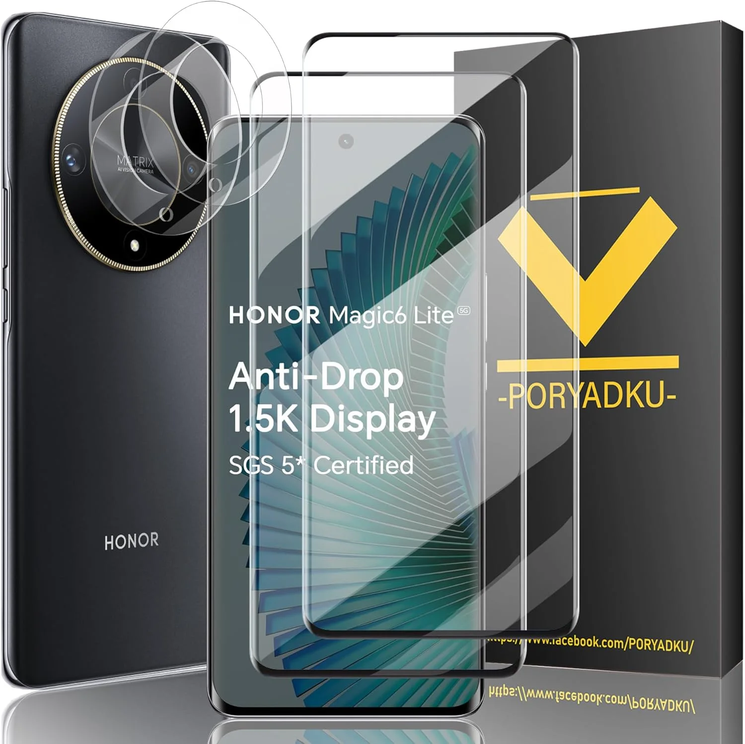 محافظ صفحه نمایش شیشه ای حرارت دیده برای گوشی آنر مجیک 6 لایت 5G، 2 عدد [6.78 اینچ] + محافظ لنز دوربین HD شفاف 2 عدد، سختی 9H، پشتیبانی از اثر انگشت اولتراسونیک، HD شفاف، برای آنر مجیک 6 لایت