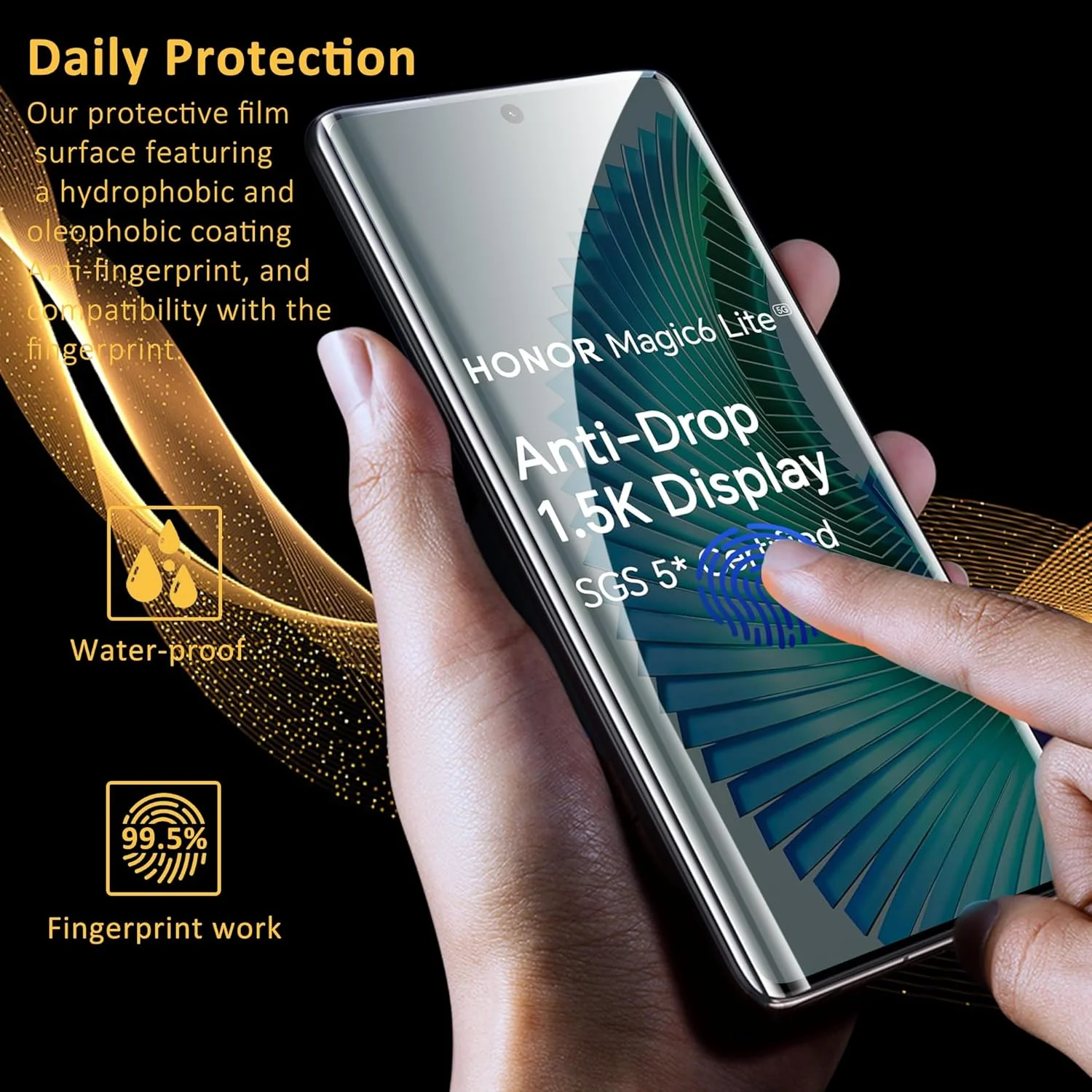 محافظ صفحه نمایش شیشه ای حرارت دیده برای گوشی آنر مجیک 6 لایت 5G، 2 عدد [6.78 اینچ] + محافظ لنز دوربین HD شفاف 2 عدد، سختی 9H، پشتیبانی از اثر انگشت اولتراسونیک، HD شفاف، برای آنر مجیک 6 لایت