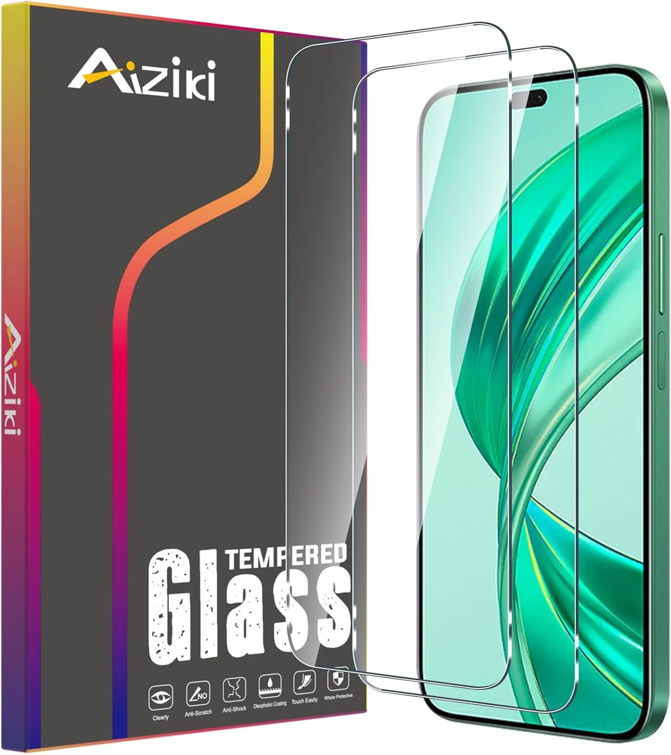 محافظ صفحه نمایش شیشه ای حرارت دیده Aiziki (2 عدد) برای گوشی آنر X8b 4G/آنر 200 لایت، شفافیت HD، ضد خش، ضد اثر انگشت، پوشش کامل صفحه نمایش با سختی 9H برای گوشی آنر X8b 4G/آنر 200 لایت