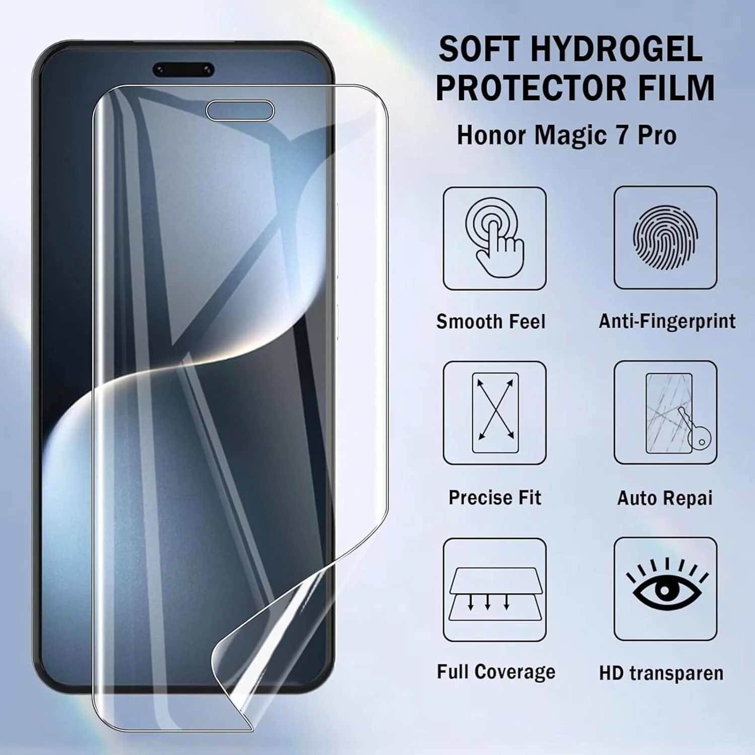 محافظ صفحه نمایش نرم TPU و محافظ لنز دوربین Vurtboly (بسته 2+2 عددی) سازگار با گوشی آنر مجیک 7 پرو 6.8 اینچ (مدل 2025)، مقاوم در برابر خش و بدون ایجاد حباب