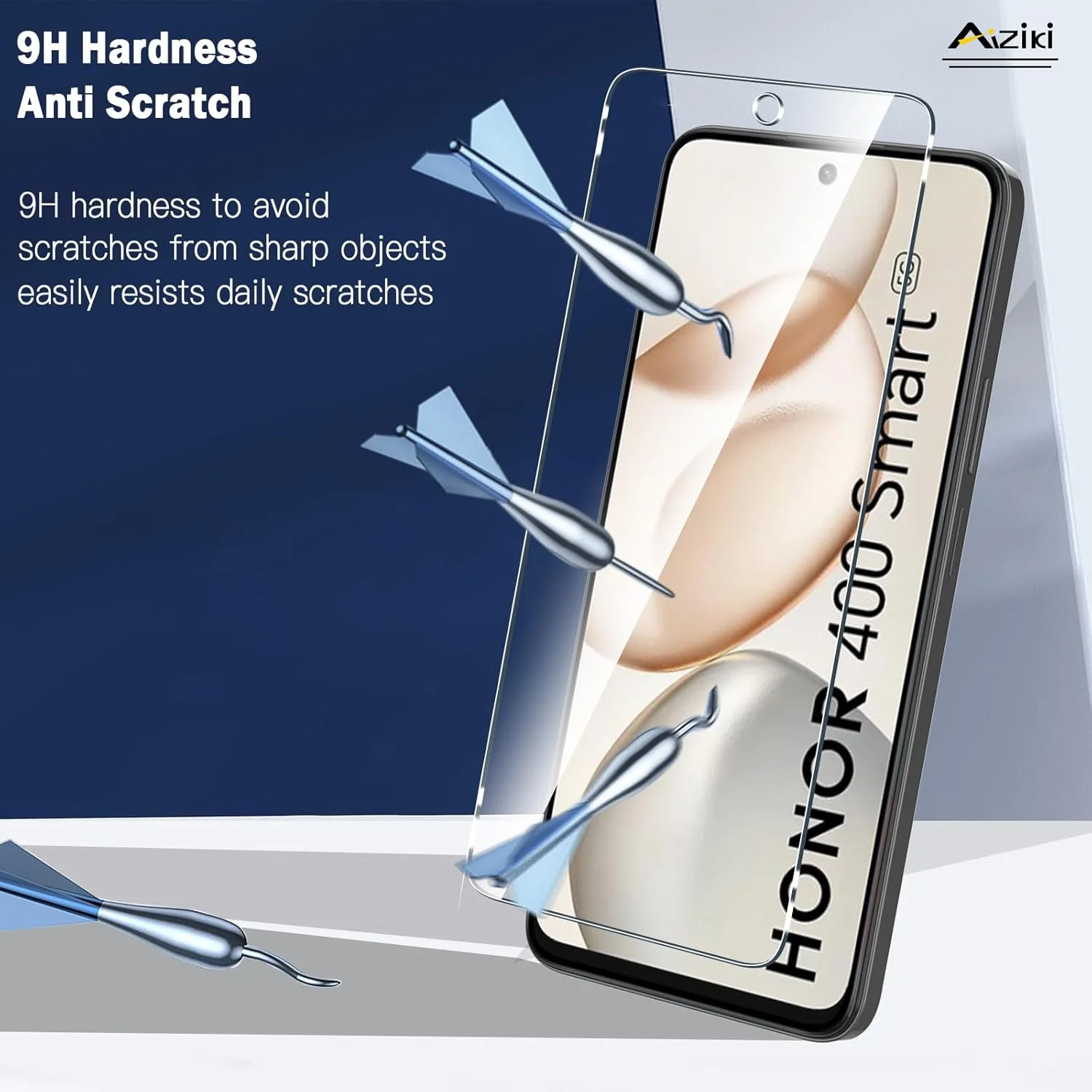 محافظ صفحه نمایش Aiziki [2 عدد] برای Honor 400 Smart، 0.33 میلی متر فوق العاده شفاف، ضد اثر انگشت، بدون حباب، فوق العاده مقاوم، HD شفاف