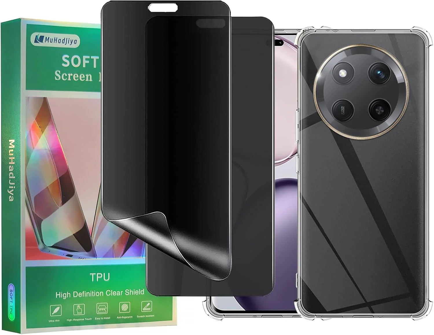 محافظ صفحه نمایش حریم خصوصی نرم MuHadJiya برای آنر X60pro/X9C 5G [بسته 2+1] به همراه قاب گوشی TPU شفاف (برای آنر X60pro/X9C 5G)