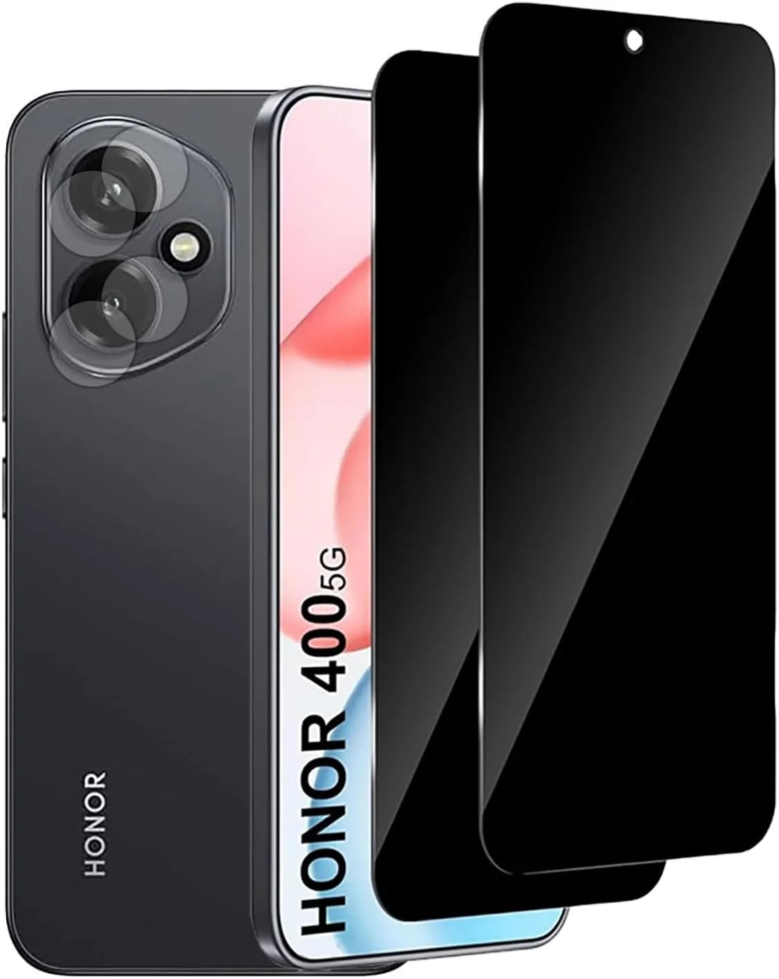 محافظ صفحه نمایش حریم خصوصی و محافظ دوربین مدل Tujibeay 2+2pcs سازگار با Honor 400 5g، پوشش کامل ضد جاسوسی، سختی 9H، لمس صاف، بدون حباب