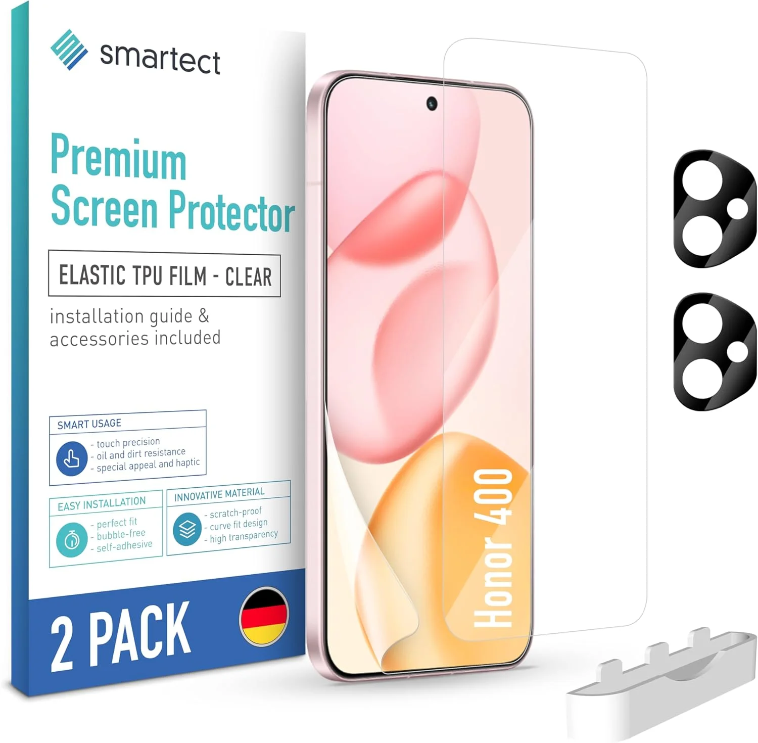 محافظ صفحه نمایش TPU اسمارتکت [2 + 2 تکه] برای گوشی آنر 400، صفحه نمایش + دوربین، پوشش کامل صفحه، نصب بدون حباب، محافظت در برابر اثر انگشت