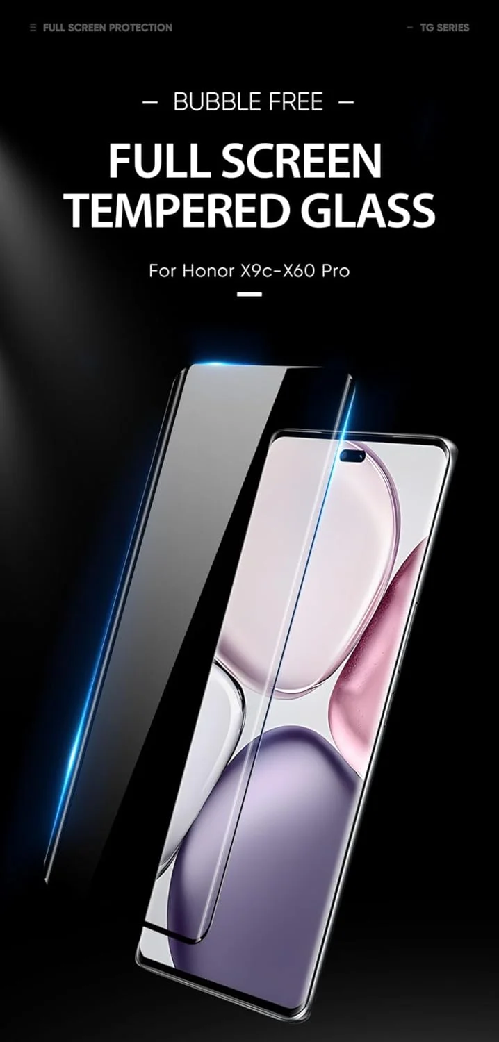 محافظ صفحه نمایش OIATROE [بسته 2 عددی] برای Honor X9c/X60 Pro، محافظ صفحه نمایش شیشه ای حرارت دیده ممتاز فوق العاده باریک HD 2.5D Pro-Fit - مشکی