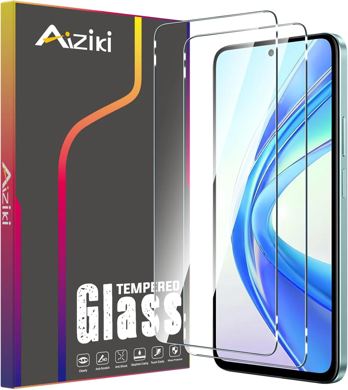 Aiziki [2 عدد شیشه حرارت دیده برای آنر X7b 5G، شفاف HD، ضد خش، ضد اثر انگشت، محافظ صفحه نمایش پوشش کامل با سختی 9H برای آنر X7b 5G