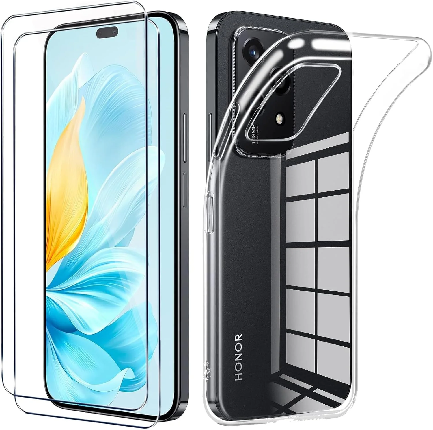 LYJERRY 2 عدد شیشه حرارت دیده با قاب Honor 200 Lite، لایه محافظ Honor 200 Lite، قاب سیلیکونی ضد ضربه و ضد شکست شفاف
