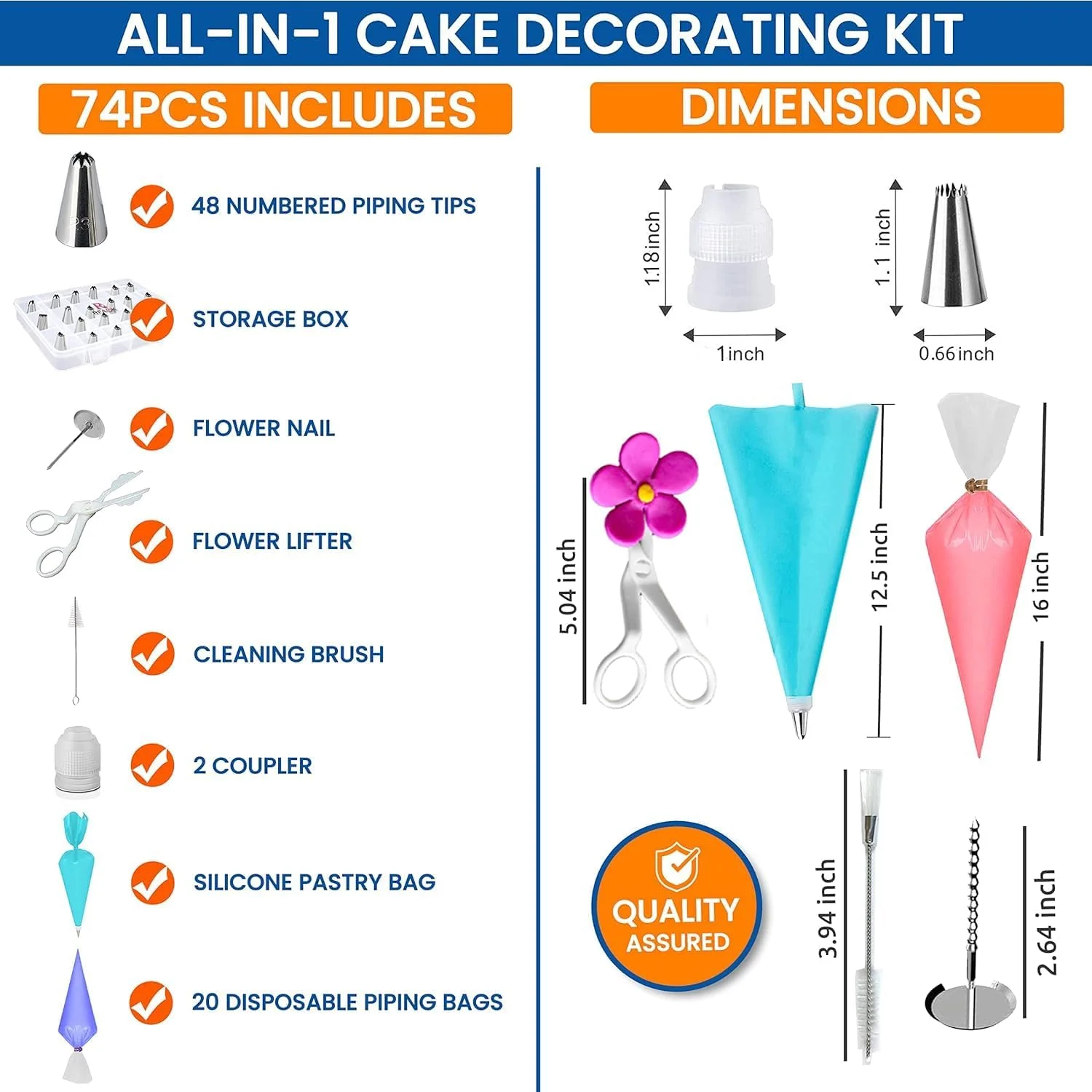 ست تزئین کیک 74 تکه AMERTEER - مجموعه قیف و ماسوره با 48 ماسوره استیل ضد زنگ، قیف شیرینی پزی سیلیکونی قابل استفاده مجدد، 20 قیف یکبار مصرف، رابط، پایه گل، قیچی و کتاب الکترونیکی ست تزئین کیک 74 تکه AMERTEER - مجموعه قیف و ماسوره با 48 ماسوره استیل ضد زنگ، قیف شیرینی پزی سیلیکونی قابل استفاده مجدد، 20 قیف یکبار مصرف، رابط، پایه گل، قیچی و کتاب الکترونیکی