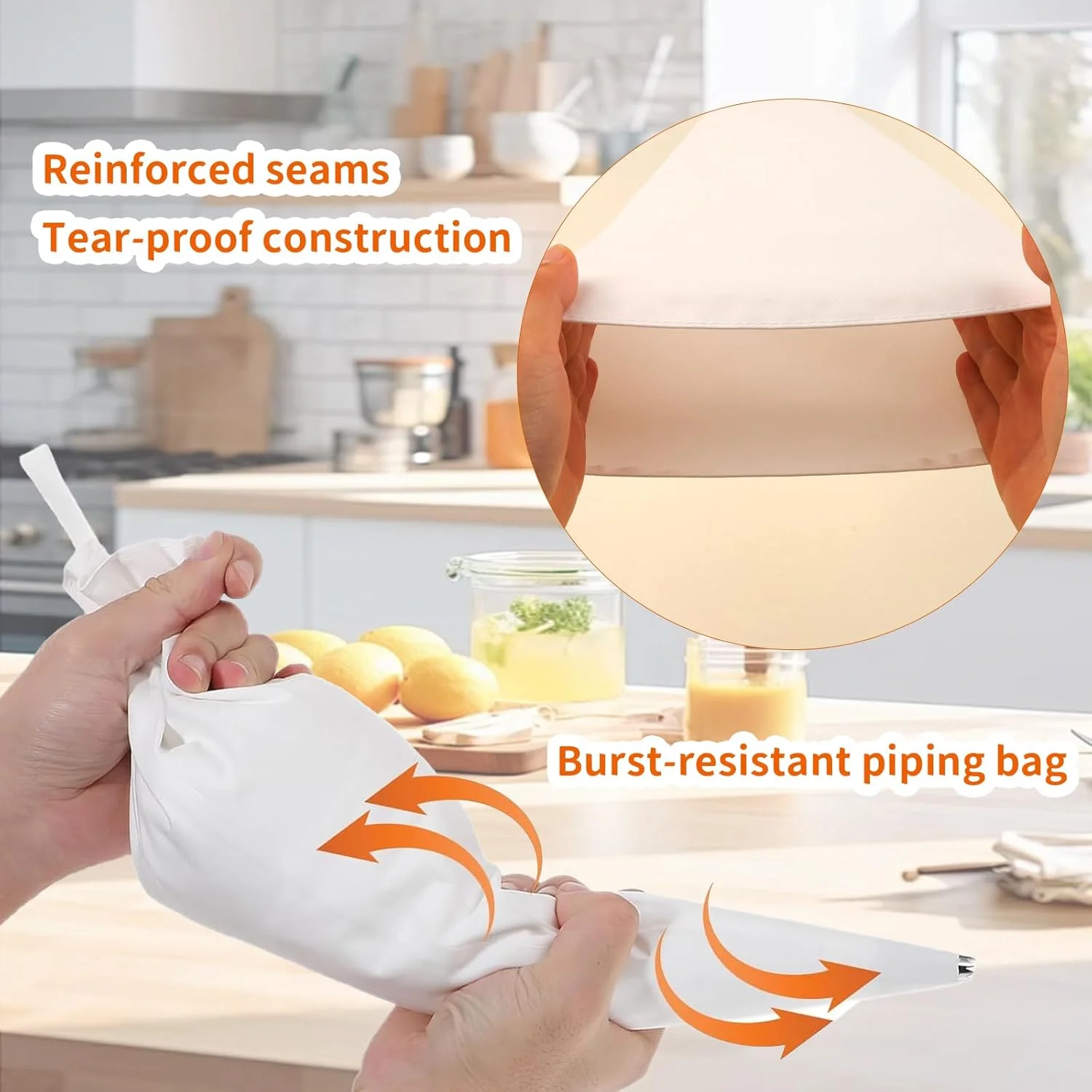 ست 3 عددی کیسه قیف قنادی قابل استفاده مجدد - کیسه های پارچه ای 30 سانتی متری برای تزئین کیک - لوازم تزئین کیک برای خامه کشی - ایده آل برای تزئین کیک و کلوچه، سفید، دارای قابلیت آویزان کردن