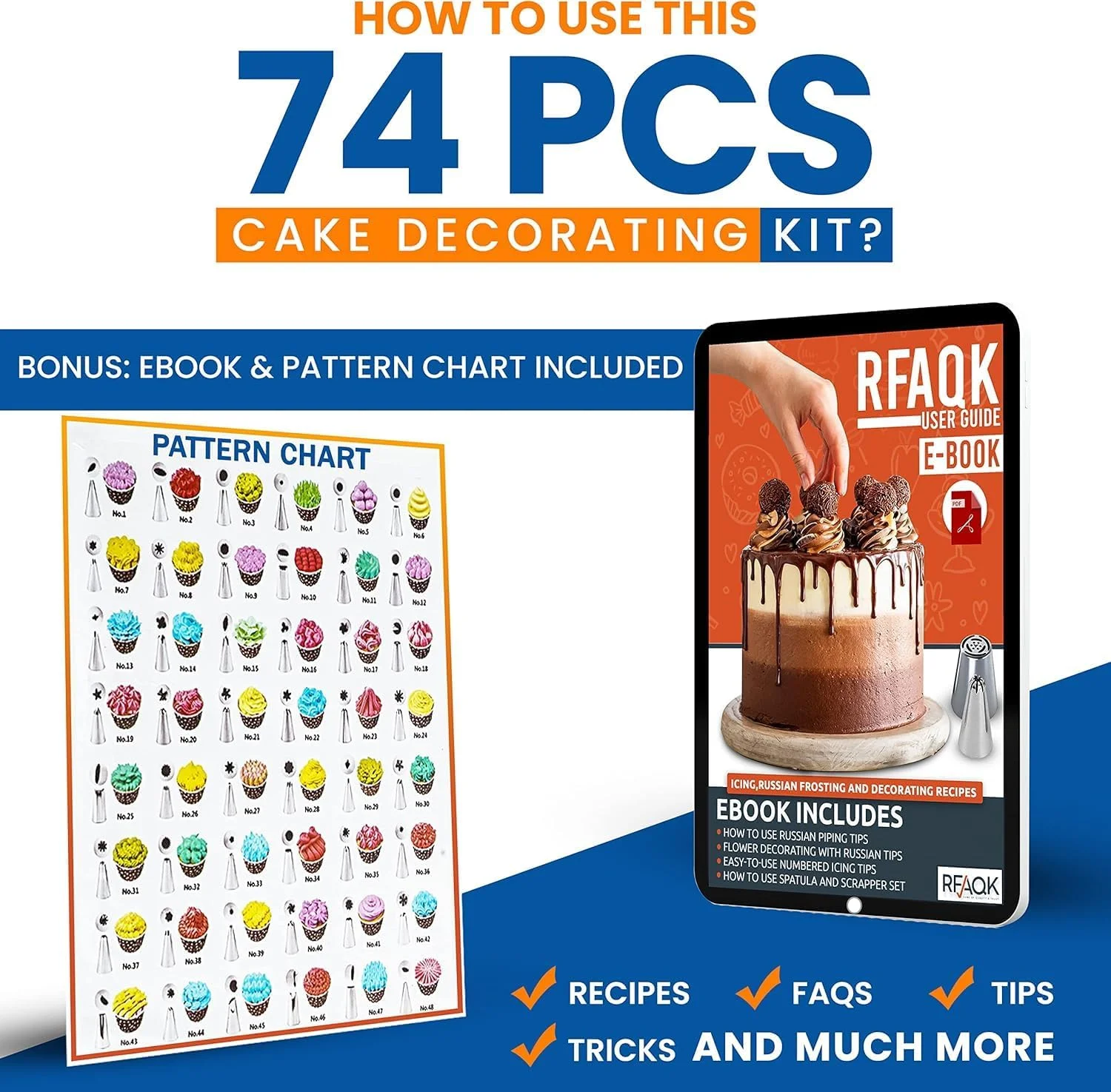 ست تزئین کیک 74 تکه AMERTEER - مجموعه قیف و ماسوره با 48 ماسوره استیل ضد زنگ، قیف شیرینی پزی سیلیکونی قابل استفاده مجدد، 20 قیف یکبار مصرف، رابط، پایه گل، قیچی و کتاب الکترونیکی ست تزئین کیک 74 تکه AMERTEER - مجموعه قیف و ماسوره با 48 ماسوره استیل ضد زنگ، قیف شیرینی پزی سیلیکونی قابل استفاده مجدد، 20 قیف یکبار مصرف، رابط، پایه گل، قیچی و کتاب الکترونیکی