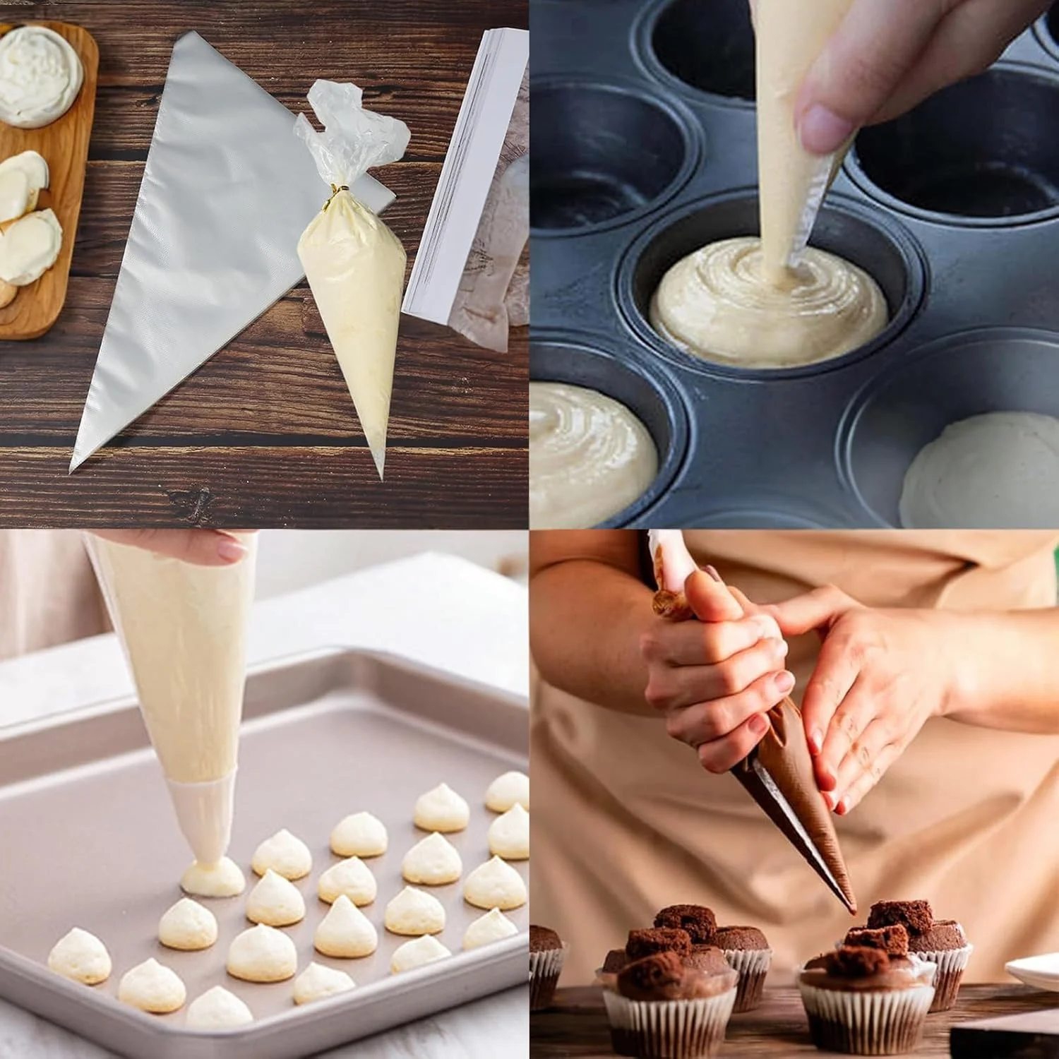 100 عدد کیسه قیف قنادی، کیسه های تزئین کیک 12 اینچی - ضد ترکیدگی، کیسه های شیرینی پزی ضد لغزش برای کیک، خامه، کلوچه | لوازم آشپزخانه و نانوایی 100 عدد کیسه قیف قنادی، کیسه های تزئین کیک 12 اینچی - ضد ترکیدگی، کیسه های شیرینی پزی ضد لغزش برای کیک، خامه، کلوچه | لوازم آشپزخانه و نانوایی