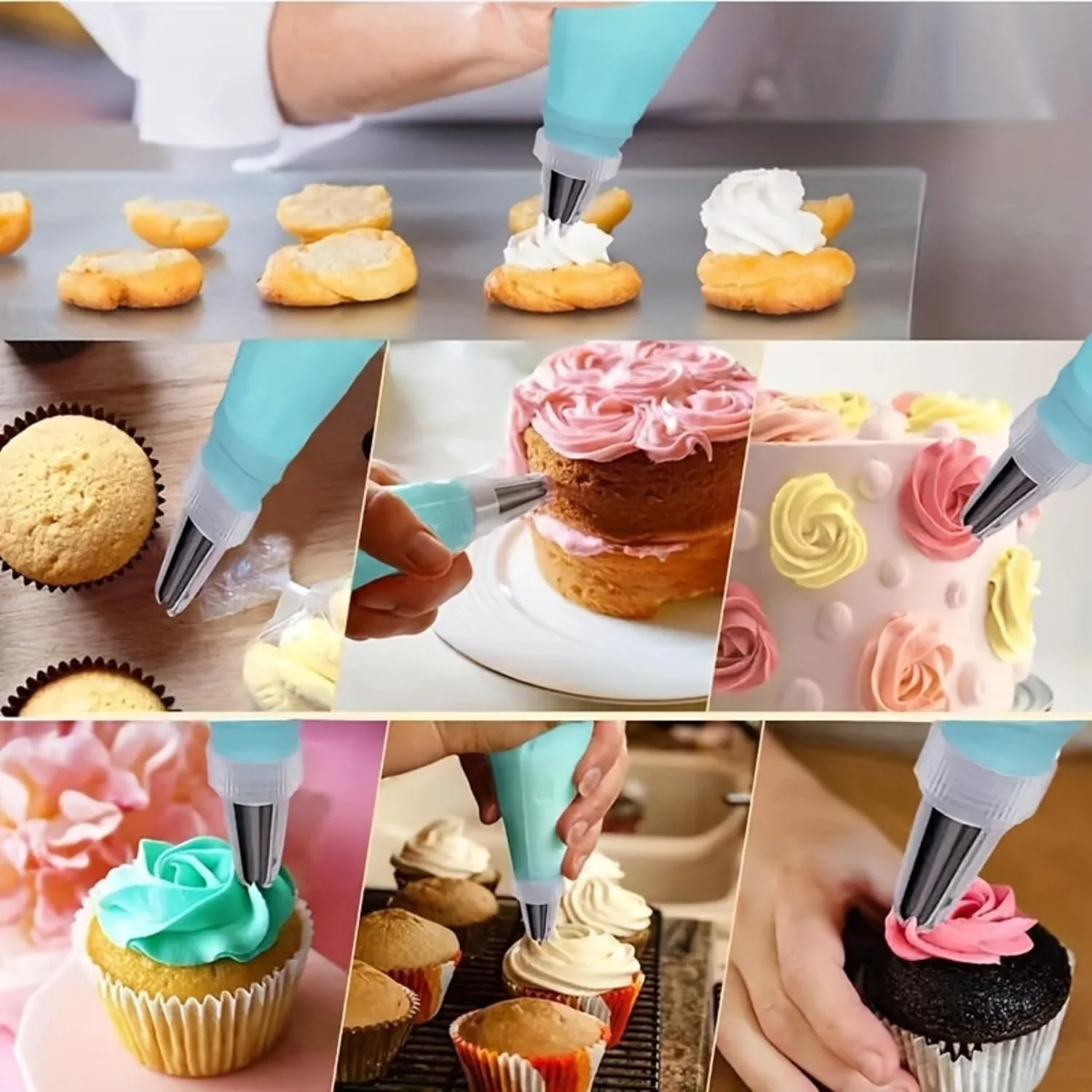 ست 10 تکه تزئین کیک: 6 ماسوره استیل ضد زنگ، کیسه شیرینی پزی EVA قابل استفاده مجدد و رابط - ایده آل برای کاپ کیک، کلوچه و دسر - ابزار ضروری برای پخت ست 10 تکه تزئین کیک: 6 ماسوره استیل ضد زنگ، کیسه شیرینی پزی EVA قابل استفاده مجدد و رابط - ایده آل برای کاپ کیک، کلوچه و دسر - ابزار ضروری برای پخت