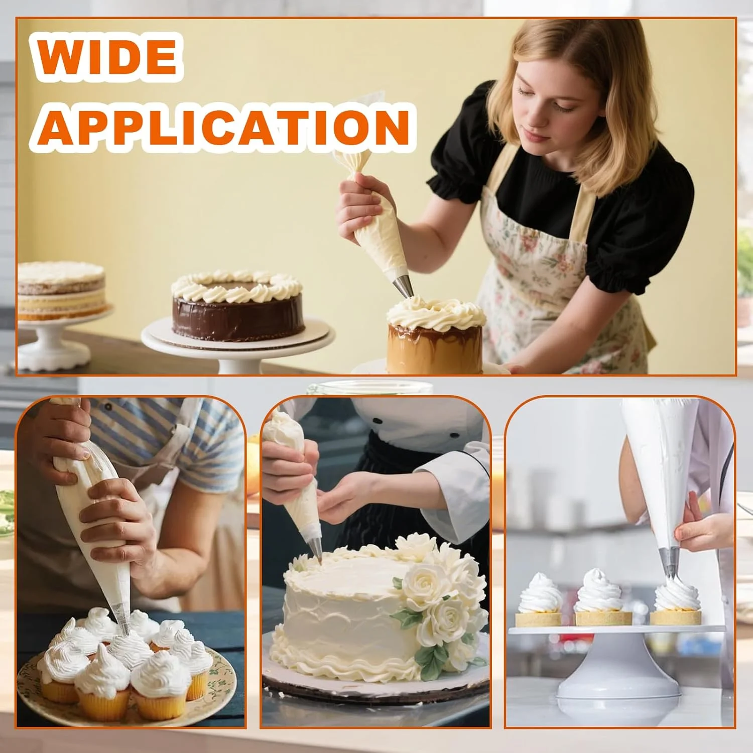 ست 3 عددی کیسه قیف قنادی قابل استفاده مجدد - کیسه های پارچه ای 30 سانتی متری برای تزئین کیک - لوازم تزئین کیک برای خامه کشی - ایده آل برای تزئین کیک و کلوچه، سفید، دارای قابلیت آویزان کردن