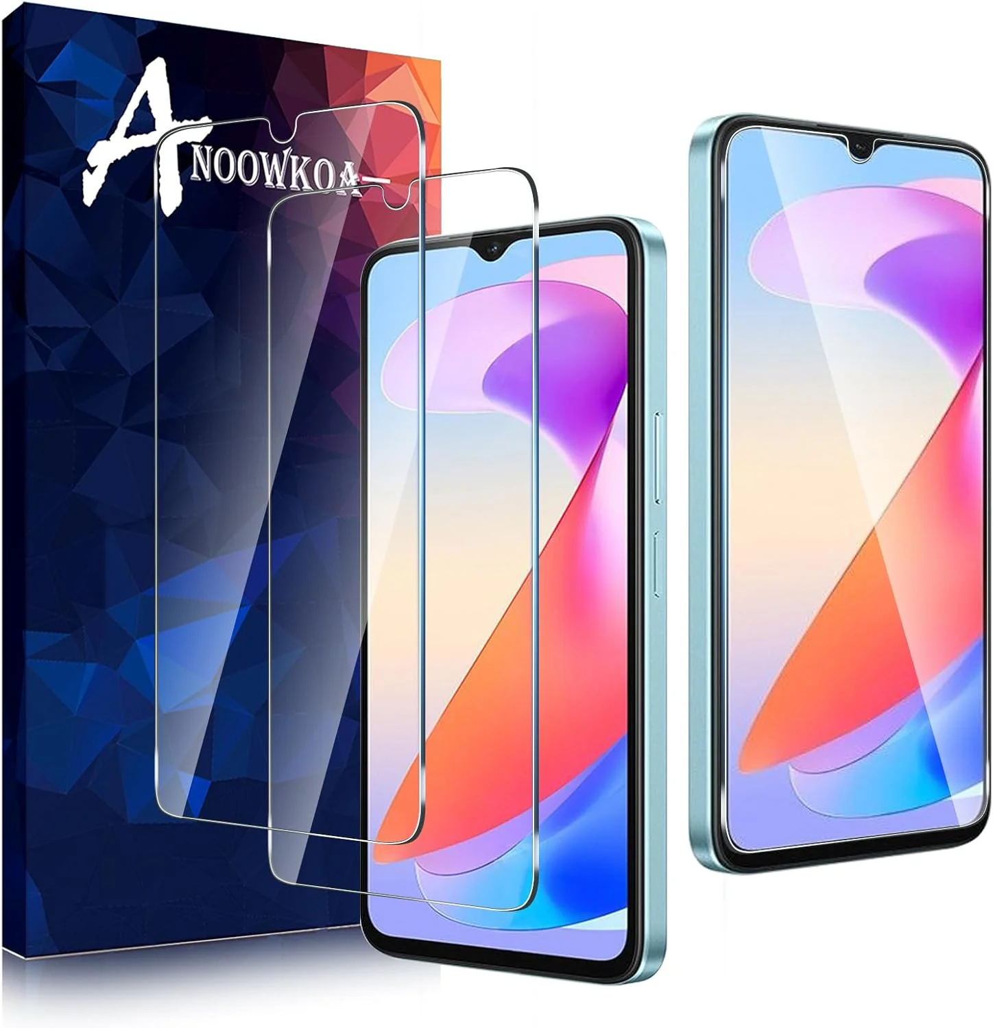 محافظ صفحه نمایش پریمیوم Anoowkoa بسته 2 عددی برای گوشی های Honor X6b/Honor X6c/Samsung Galaxy A23، پوشش محافظ شیشه ای حرارت دیده - شیشه اصل - نصب فوق العاده آسان با یک فشار