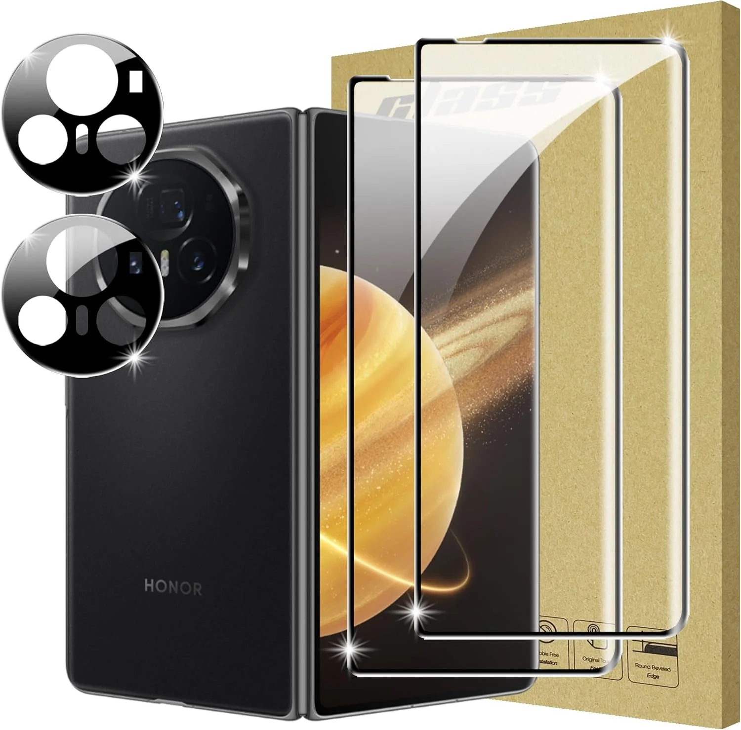محافظ صفحه نمایش Lemxiee برای گوشی آنر مجیک V3 شیشه حرارت دیده [2+2 تکه] فیلم محافظ دوربین + محافظ صفحه نمایش HD با سختی 9H فیلم شیشه حرارت دیده برای آنر مجیک V3