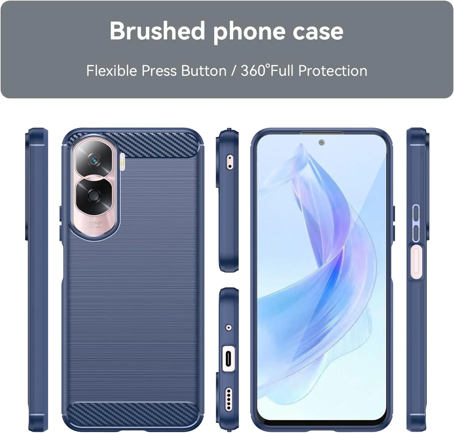 قاب گوشی HuiYouMY [چهار در یک] سازگار با کاور گوشی Honor 90 Lite به همراه 3 عدد محافظ صفحه نمایش شیشه ای حرارت دیده برای گوشی Honor 90 Lite، قاب باریک و نرم TPU ضد ضربه و ضد خش - سرمه ای