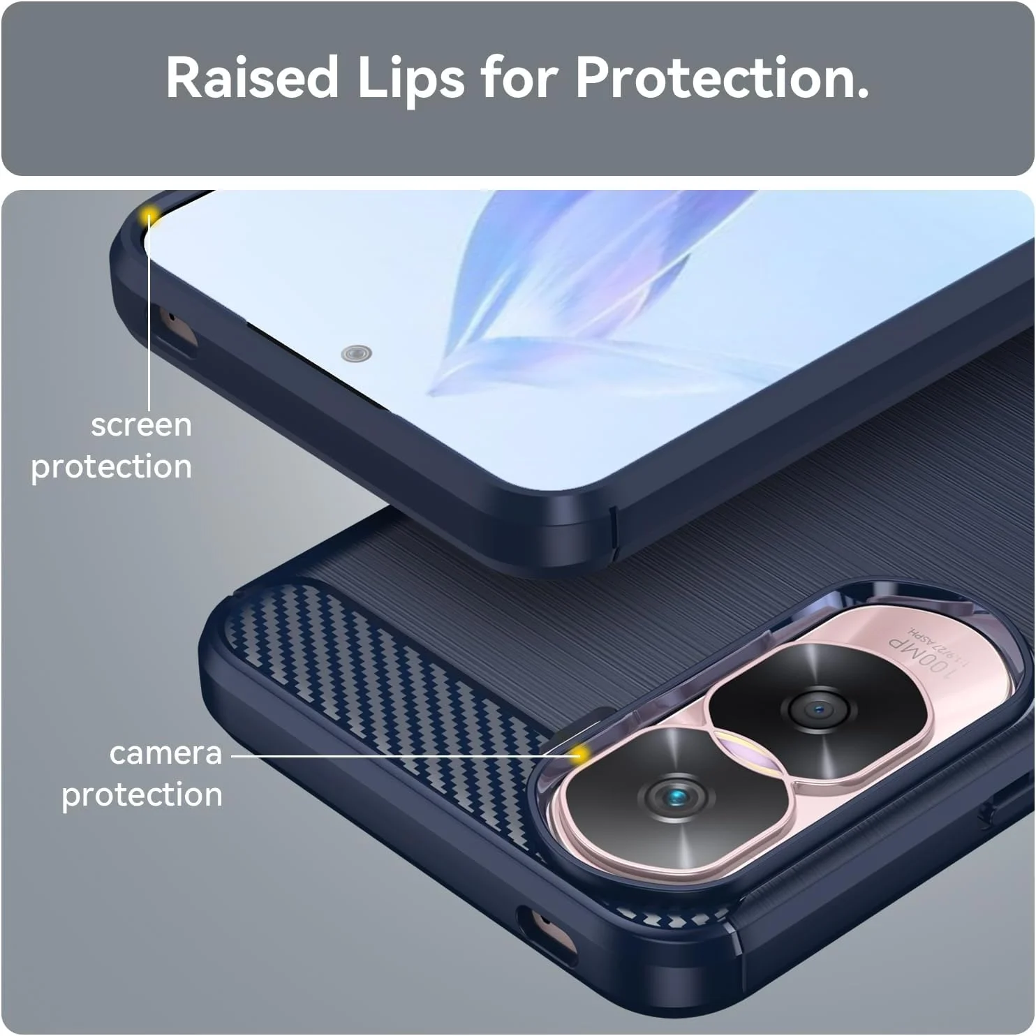 قاب گوشی HuiYouMY [چهار در یک] سازگار با کاور گوشی Honor 90 Lite به همراه 3 عدد محافظ صفحه نمایش شیشه ای حرارت دیده برای گوشی Honor 90 Lite، قاب باریک و نرم TPU ضد ضربه و ضد خش - سرمه ای