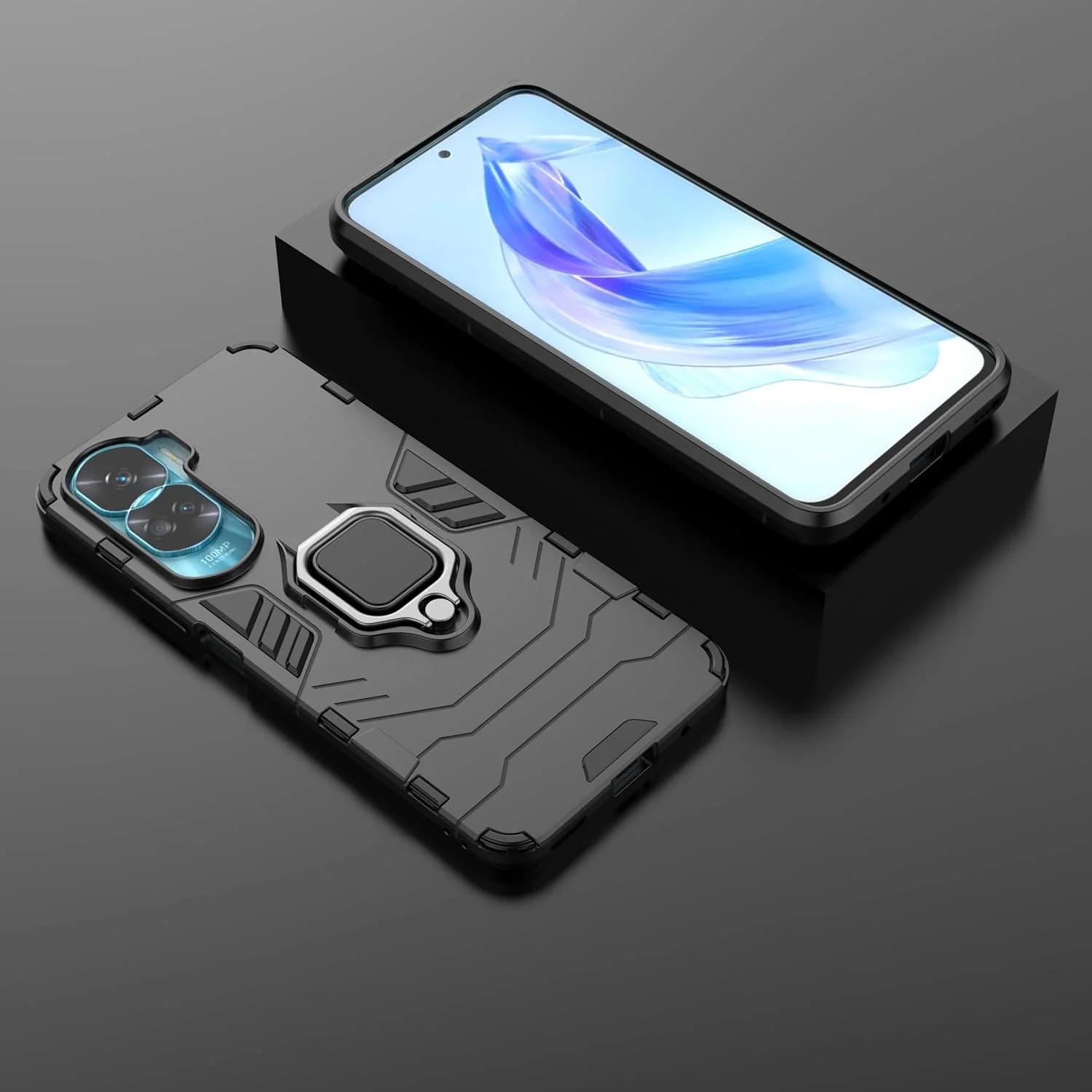 قاب گوشی [3 در 1] سازگار با Honor 90 lite به همراه 2 عدد محافظ صفحه نمایش شیشه ای حرارت دیده برای Honor 90 lite، قاب محافظ گوشی باریک و نرم TPU ضد ضربه و ضد خش - مشکی