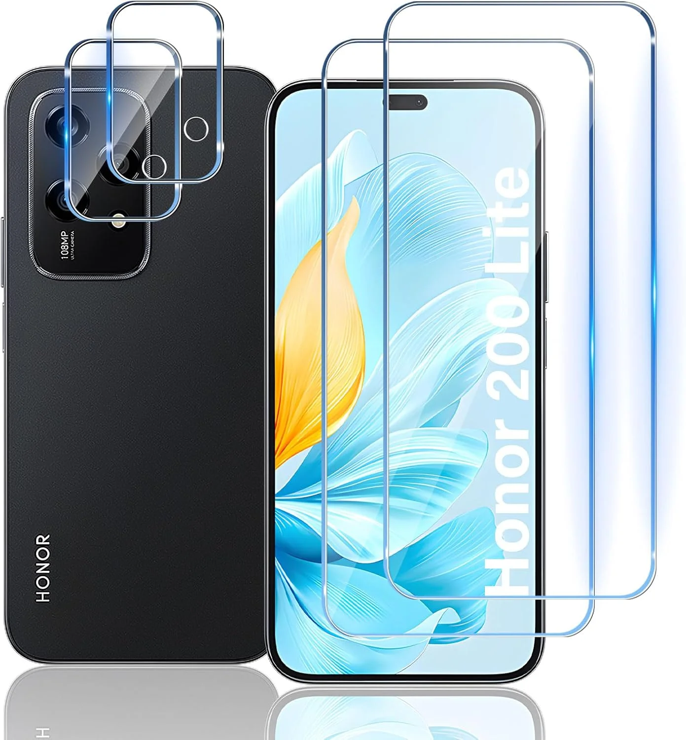 محافظ صفحه نمایش شیشه ای حرارت دیده TUTUO [بسته 2+2] سازگار با HONOR 200 Lite + محافظ لنز دوربین، سختی 9H HD [بدون حباب][ضد خش] فیلم شیشه ای حرارت دیده شفاف