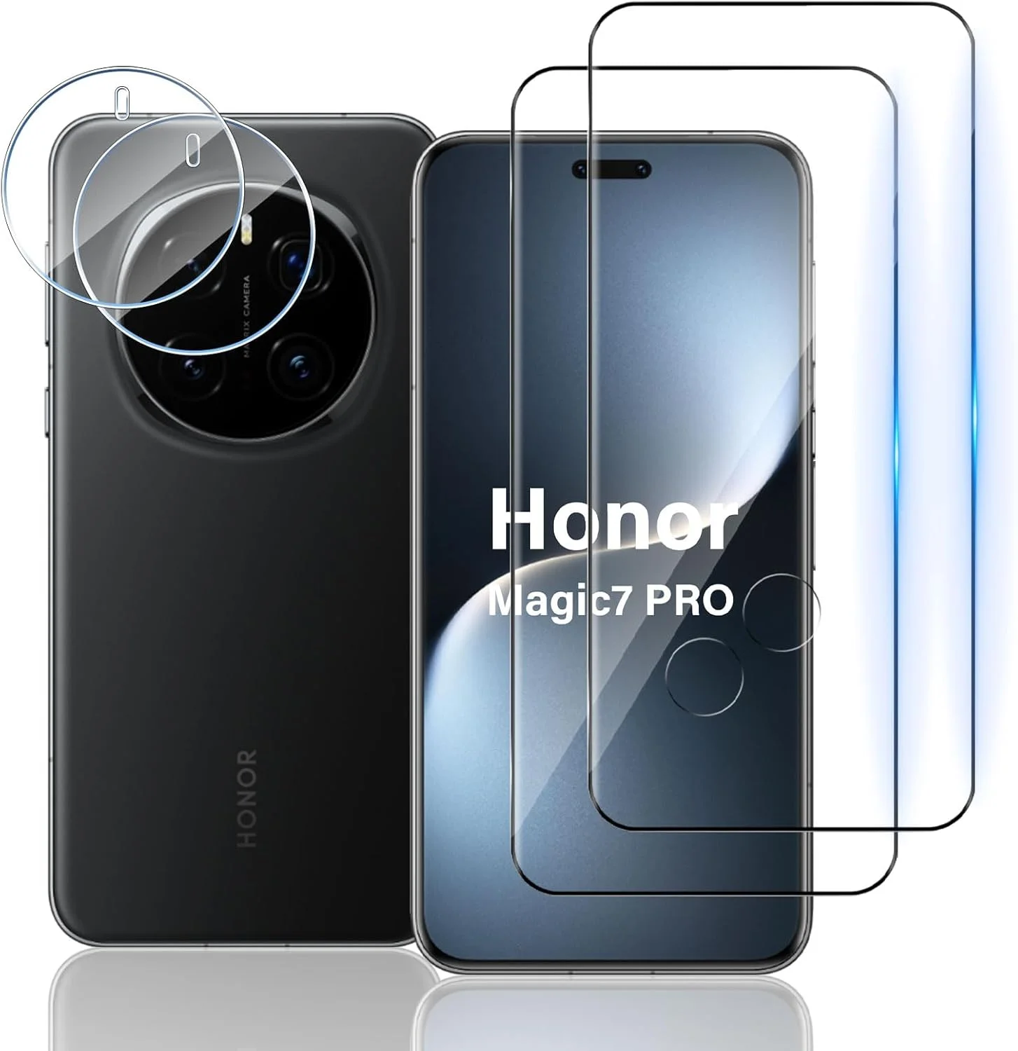 محافظ صفحه نمایش TUTUO سازگار با گوشی آنر مجیک 7 پرو / Magic7 Pro، [بسته 2+2 عددی] شیشه حرارت دیده سه بعدی + محافظ لنز دوربین، فیلم شیشه حرارت دیده شفاف HD با سختی 9H [ضد خش] [بدون حباب]
