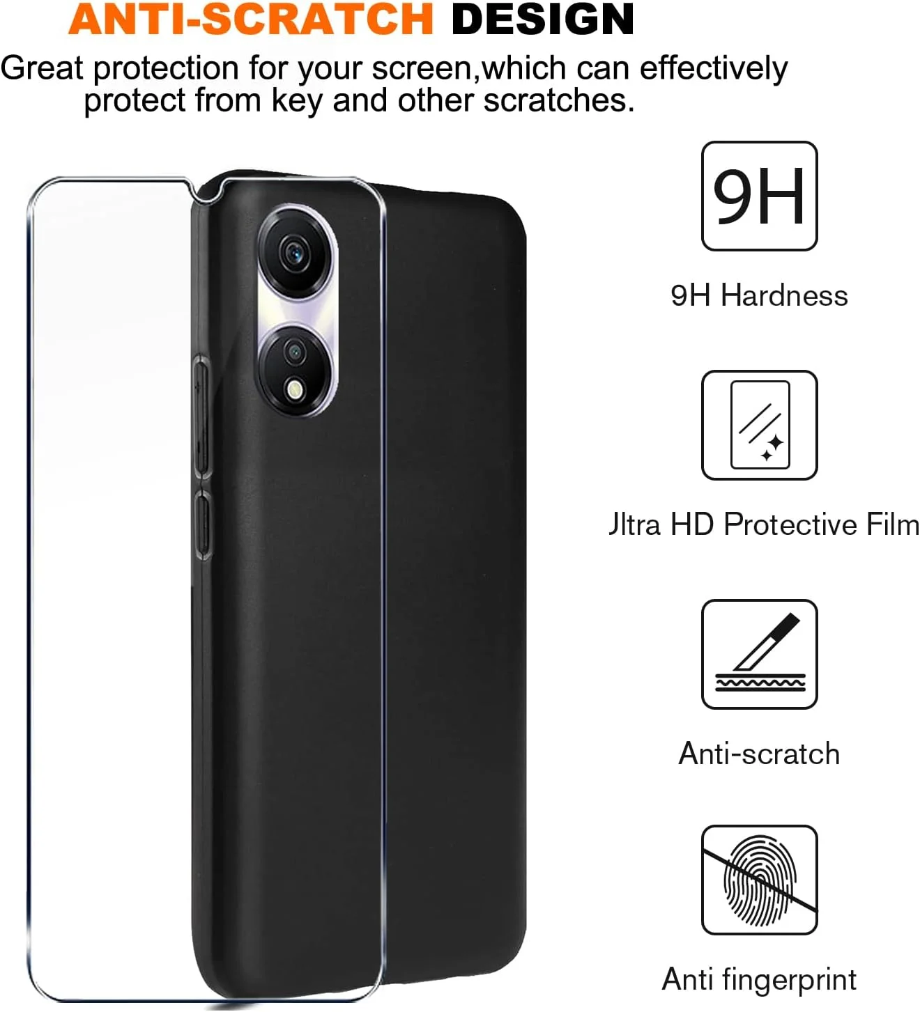 محافظ صفحه نمایش شیشه ای حرارت دیده برای گوشی Honor X5 Plus، قاب محافظ سبک وزن، کاور نرم TPU، قاب سیلیکونی لاستیکی گوشی، شیشه محافظ 9H، مشکی محافظ صفحه نمایش شیشه ای حرارت دیده برای گوشی Honor X5 Plus، قاب محافظ سبک وزن، کاور نرم TPU، قاب سیلیکونی لاستیکی گوشی، شیشه محافظ 9H، مشکی