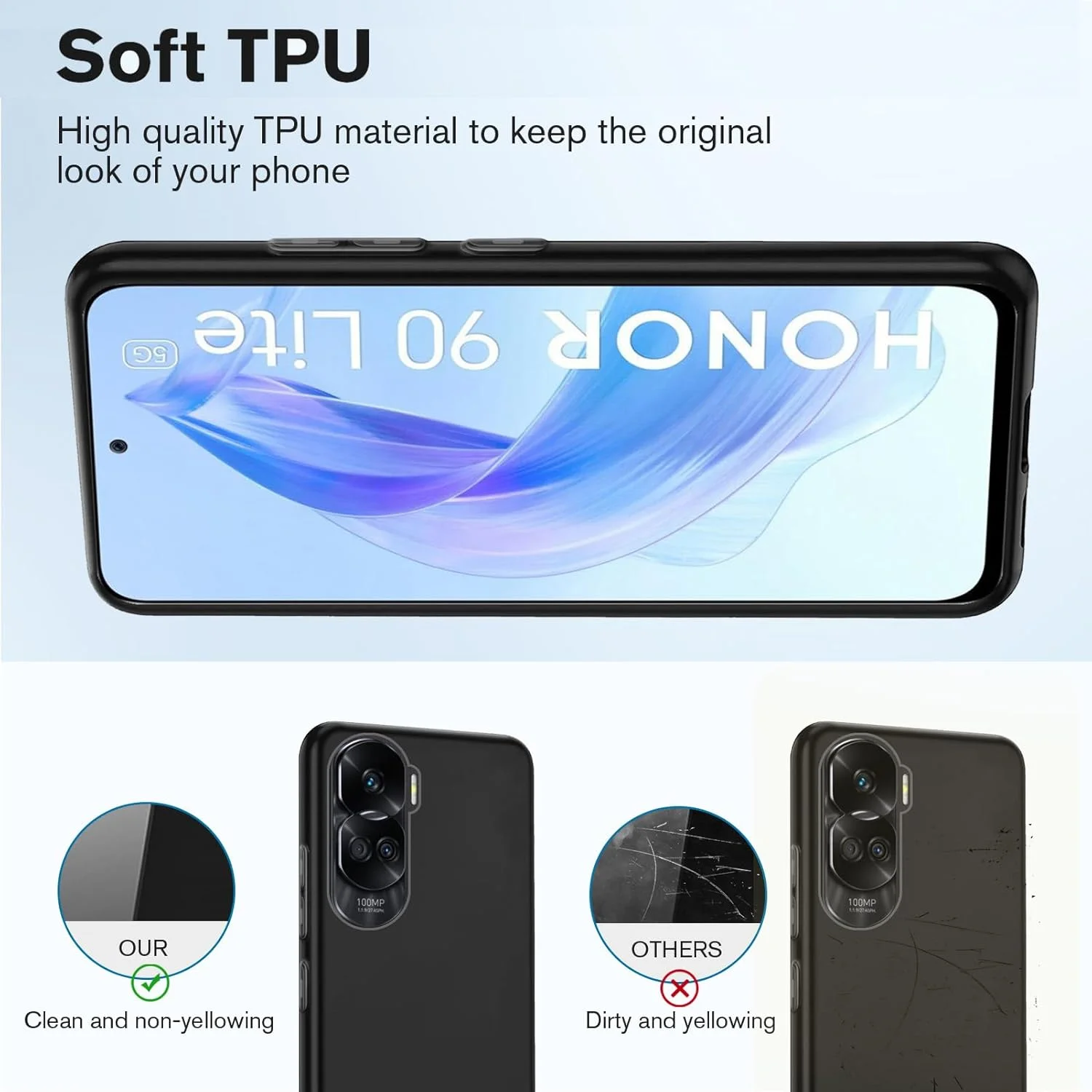 کاور گوشی HuiYouMY [3 در 1] سازگار با Honor 90 Lite به همراه 2 عدد محافظ صفحه نمایش شیشه ای حرارت دیده برای Honor 90 Lite، کاور باریک و نرم TPU ضد ضربه و ضد خش - سرمه ای