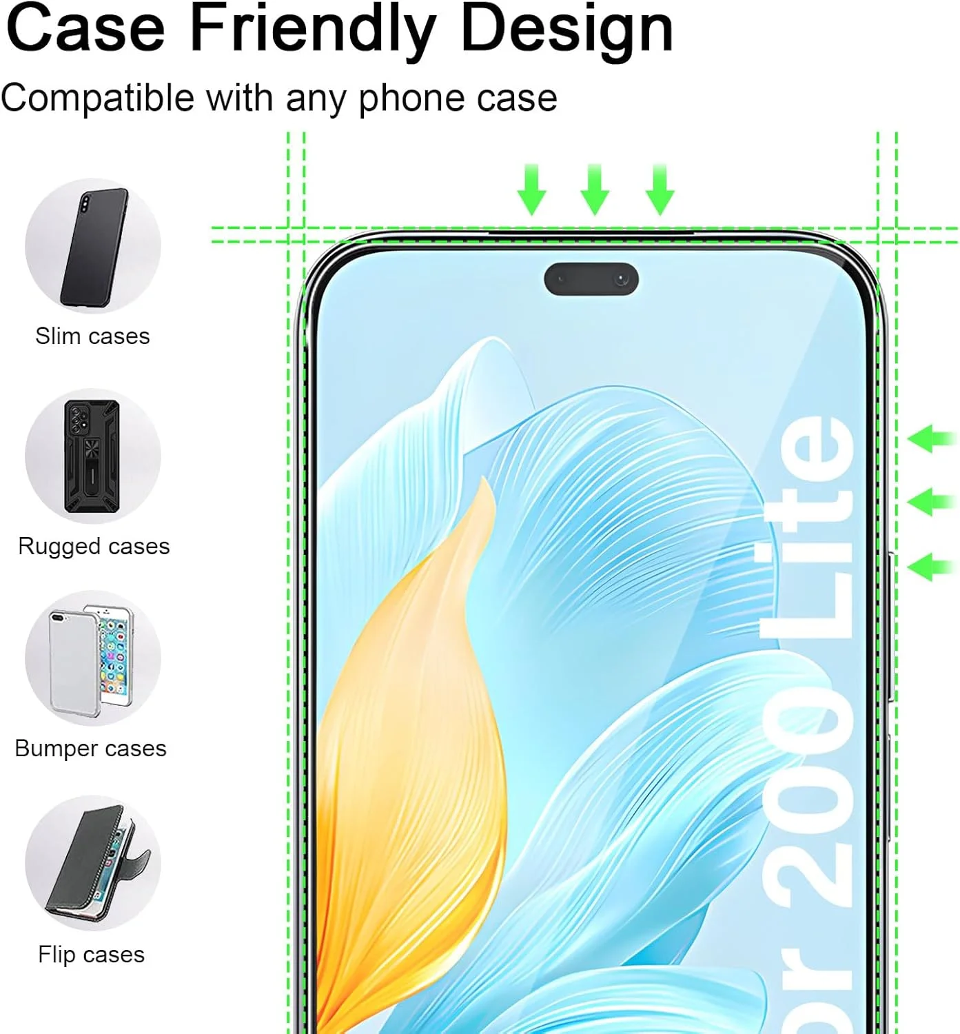 محافظ صفحه نمایش شیشه ای حرارت دیده TUTUO [بسته 2+2] سازگار با HONOR 200 Lite + محافظ لنز دوربین، سختی 9H HD [بدون حباب][ضد خش] فیلم شیشه ای حرارت دیده شفاف
