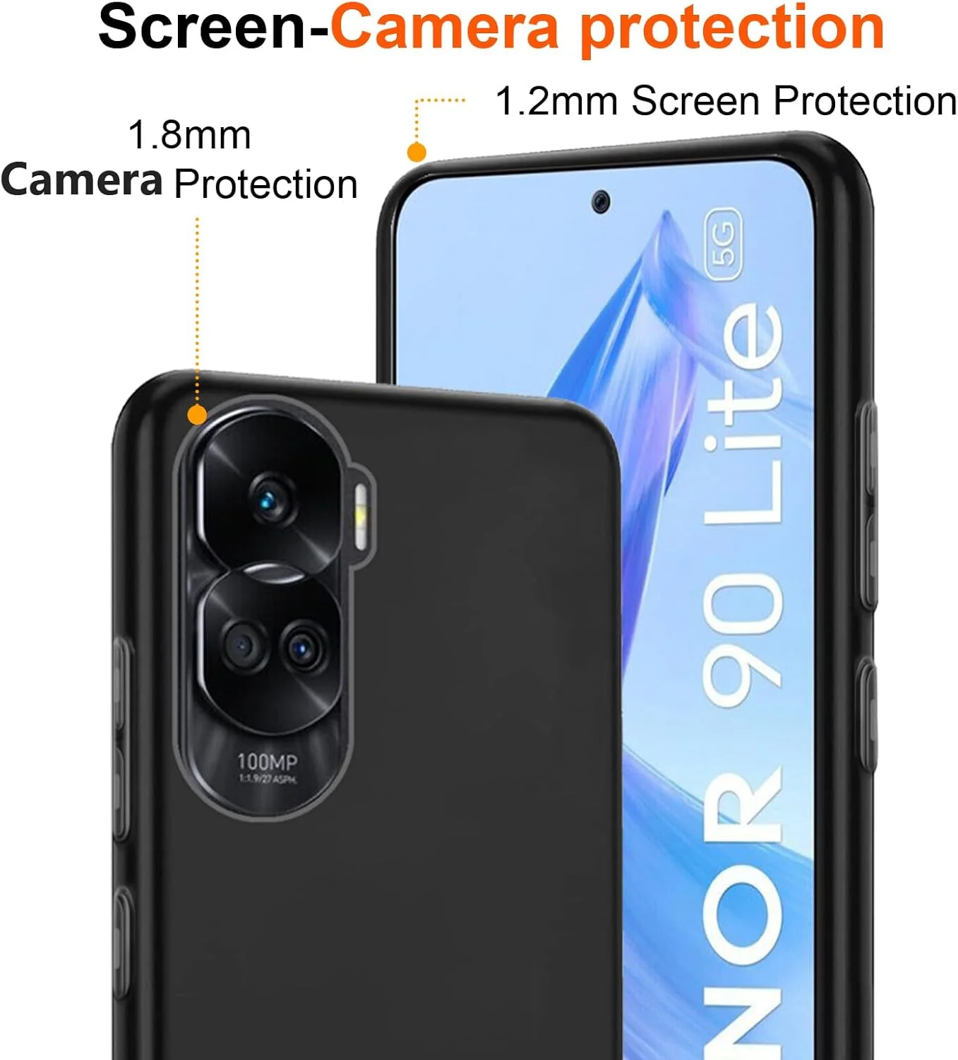 کاور گوشی HuiYouMY [3 در 1] سازگار با Honor 90 Lite به همراه 2 عدد محافظ صفحه نمایش شیشه ای حرارت دیده برای Honor 90 Lite، کاور باریک و نرم TPU ضد ضربه و ضد خش - سرمه ای