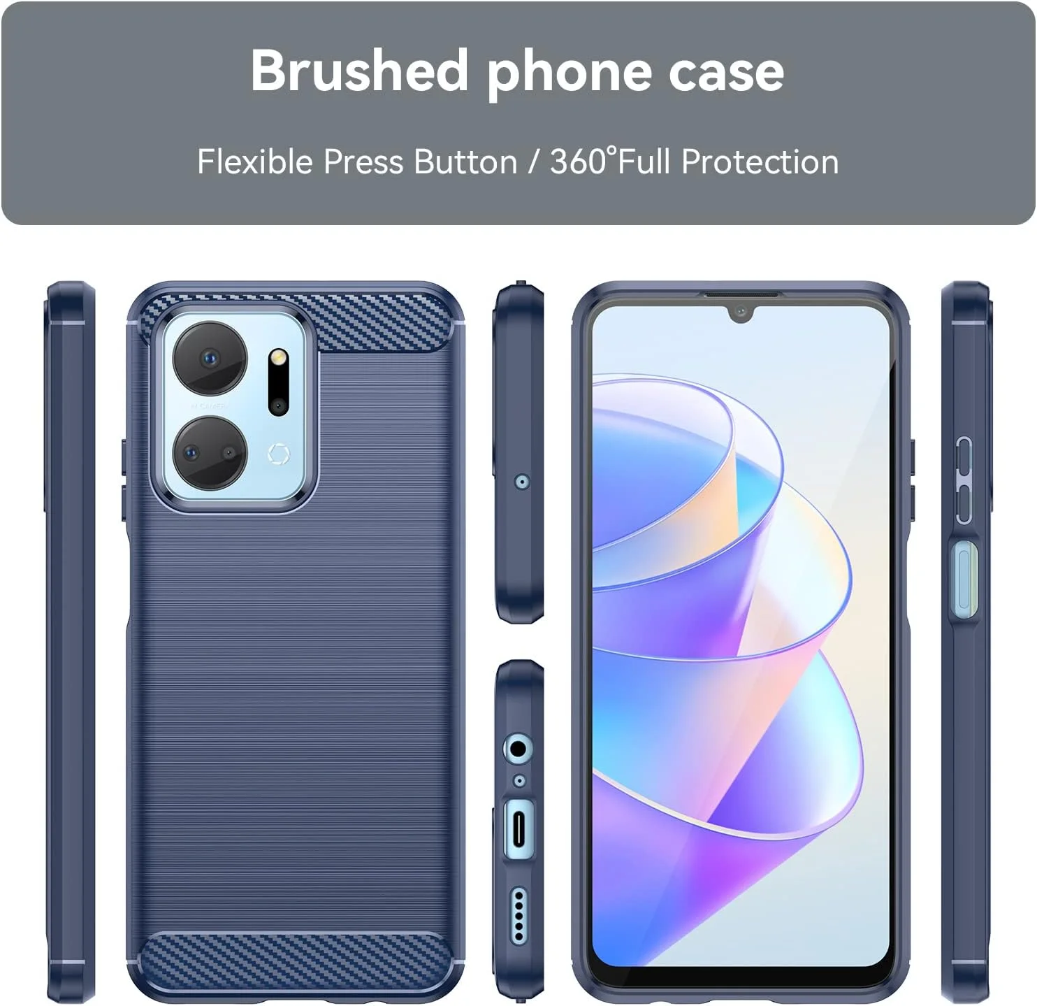 قاب محافظ گوشی آنر X7A به همراه یک محافظ صفحه نمایش شیشه ای حرارت دیده، باریک، نرم، ضد ضربه و ضد خش - سرمه ای