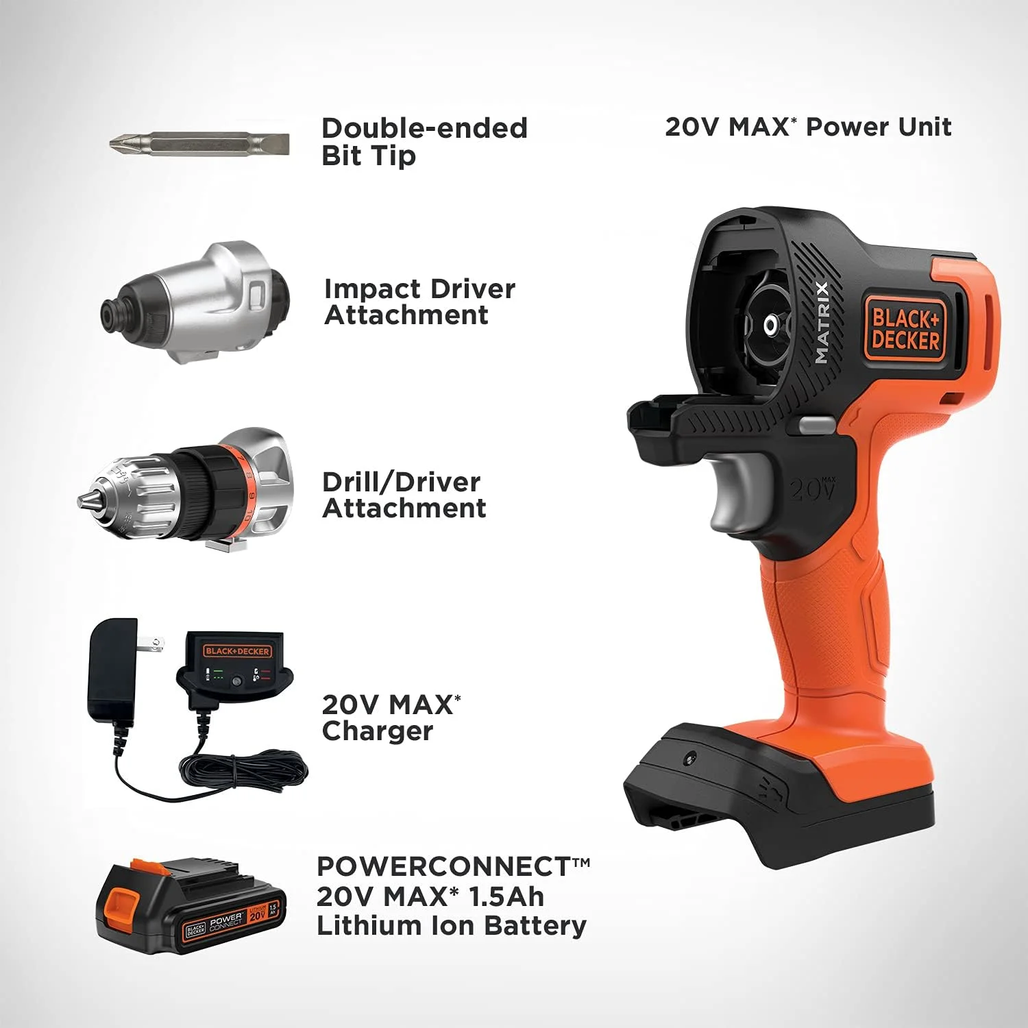 دریل بلک اند دکر 20V MAX* MATRIX™، ست ابزار ترکیبی برقی، ست 6 ابزار، ست ابزار بی سیم