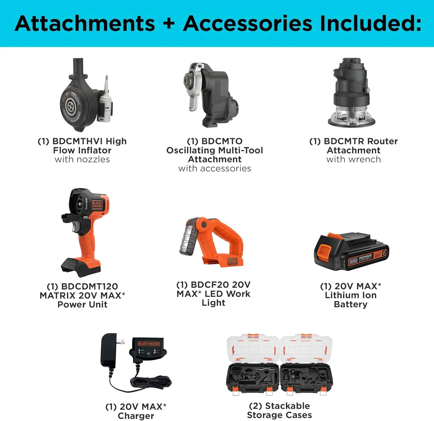 MATRIX™ 20V MAX* Power Tool Kit, Includes Cordless Drill, 12 Attachments and Storage Case