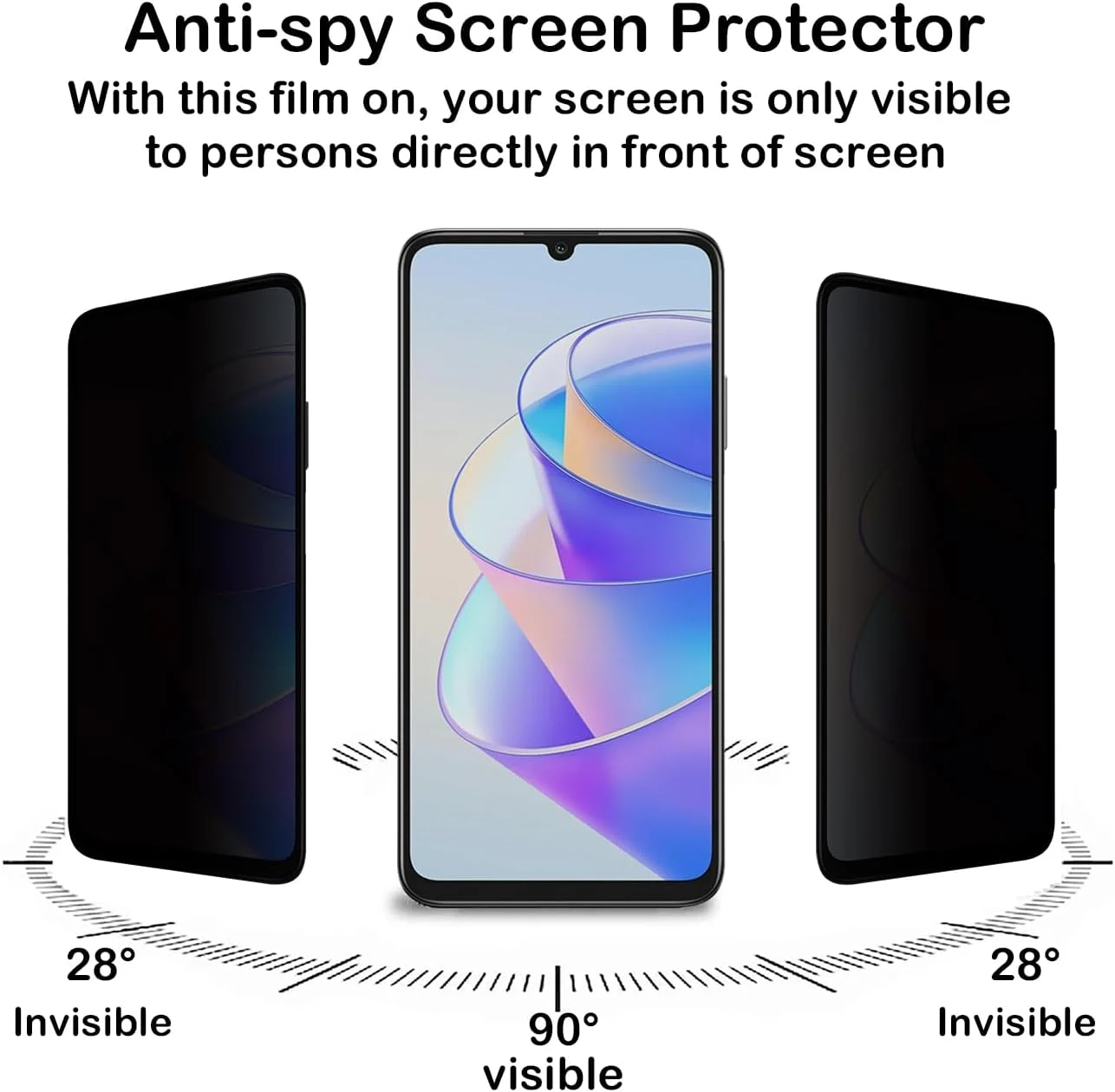 محافظ صفحه نمایش حریم خصوصی BCHKLAI برای Honor X7a [بسته 2 عددی]، فیلم شیشه ای حرارت دیده ضد جاسوسی، سختی 9H، ضد خش، ضد اثر انگشت، بدون حباب، محافظ صفحه نمایش ضد جاسوسی برای Honor X7a