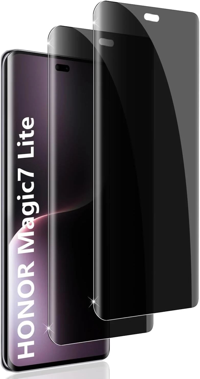 محافظ صفحه نمایش حریم خصوصی هولیلو مناسب برای گوشی آنر Magic7 Lite 5G، بسته 2 عددی، شیشه حرارت دیده، محافظ صفحه نمایش ضد جاسوسی، لبه مشکی