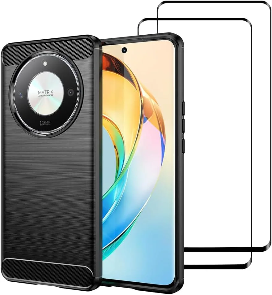 قاب گوشی YOITS [1+2] مناسب برای گوشی آنر X9b 5G، به همراه محافظ صفحه نمایش شیشه ای حرارت دیده (2 عدد)، کاور گوشی فوق العاده نازک، سبک و ضد ضربه برای آنر X9b (آنر X9b، مشکی)